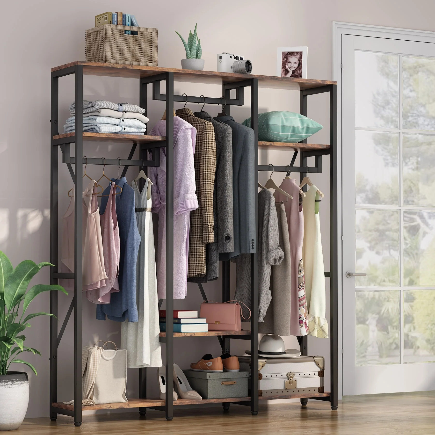 Tribesigns FreeStanding Closet Organizer, 3 Rod Garment Rack