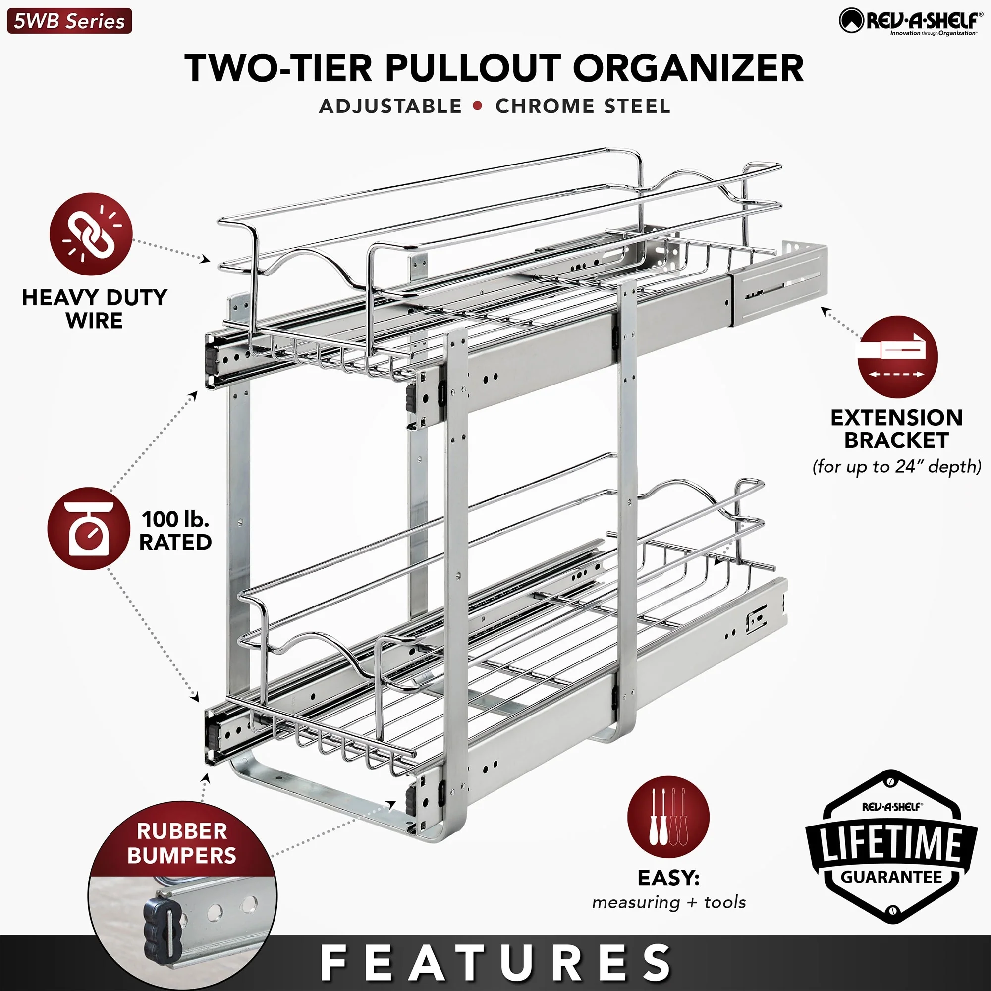 Rev-A-Shelf Kitchen Cabinet Pullout Shelf Organizer, 24 x 22 In, 5WB2-2422-CR-1