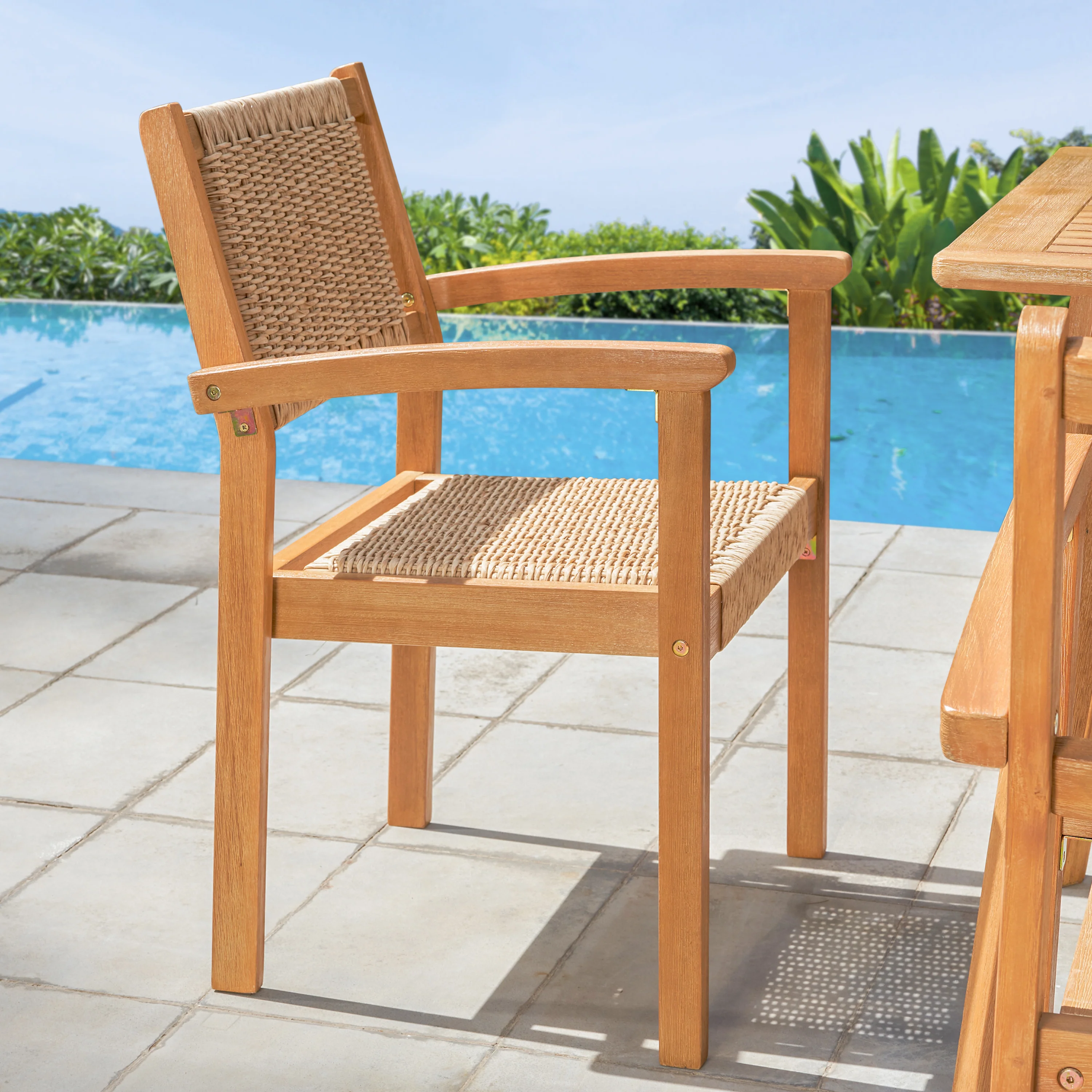 Mauricio Honey Wood Outdoor Dining Chairs, Set of 2