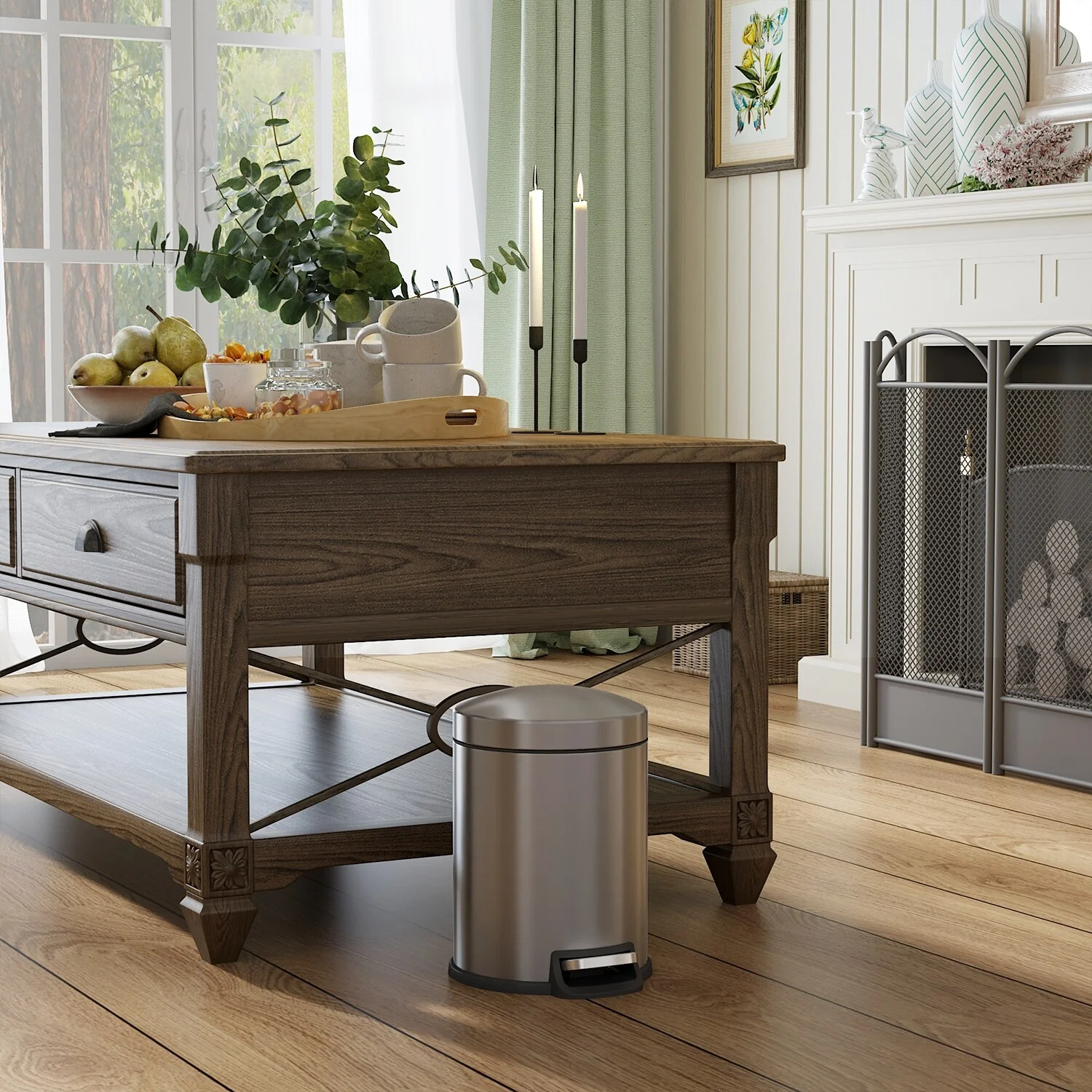 Innovaze 1.32 Gal./3 Liter Stainless Steel Round Step-on Trash Can for Bathroom and Office