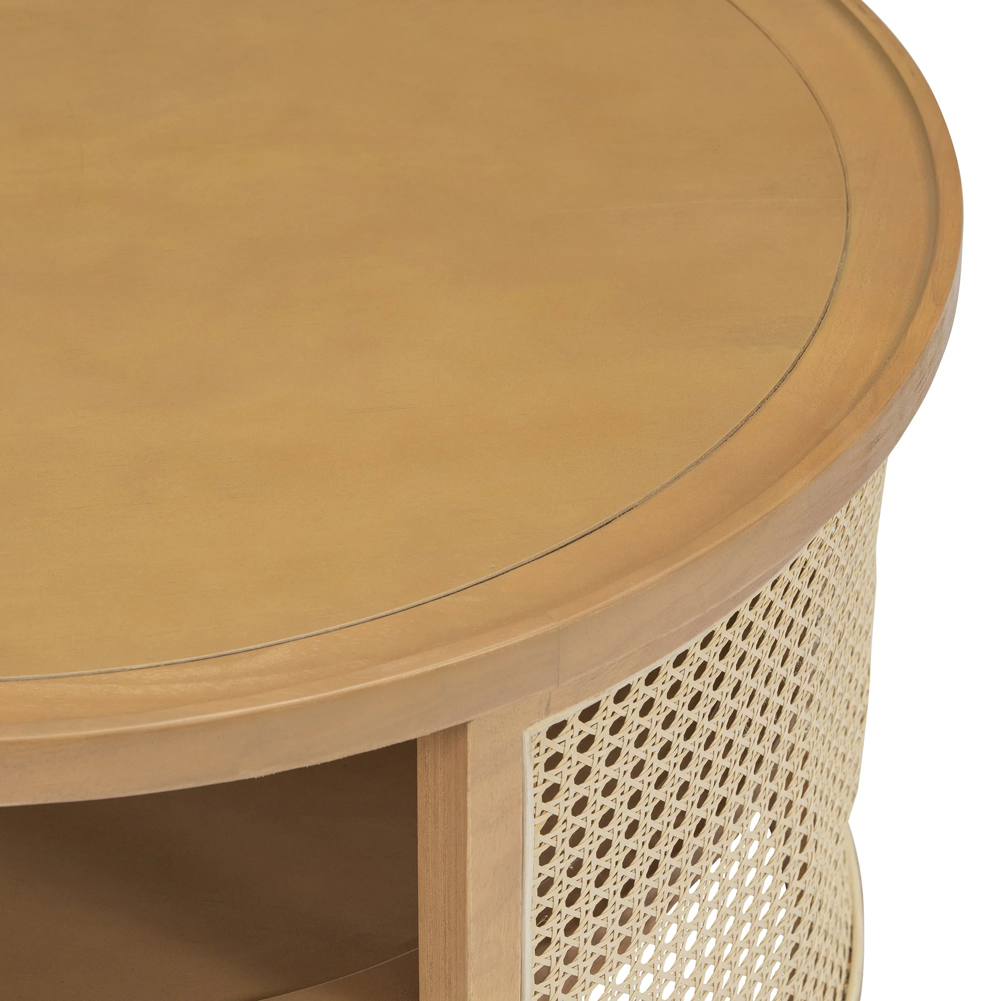 Wintered 2-Tiered Coffee Table with Rattan Base and Curved Edge Design