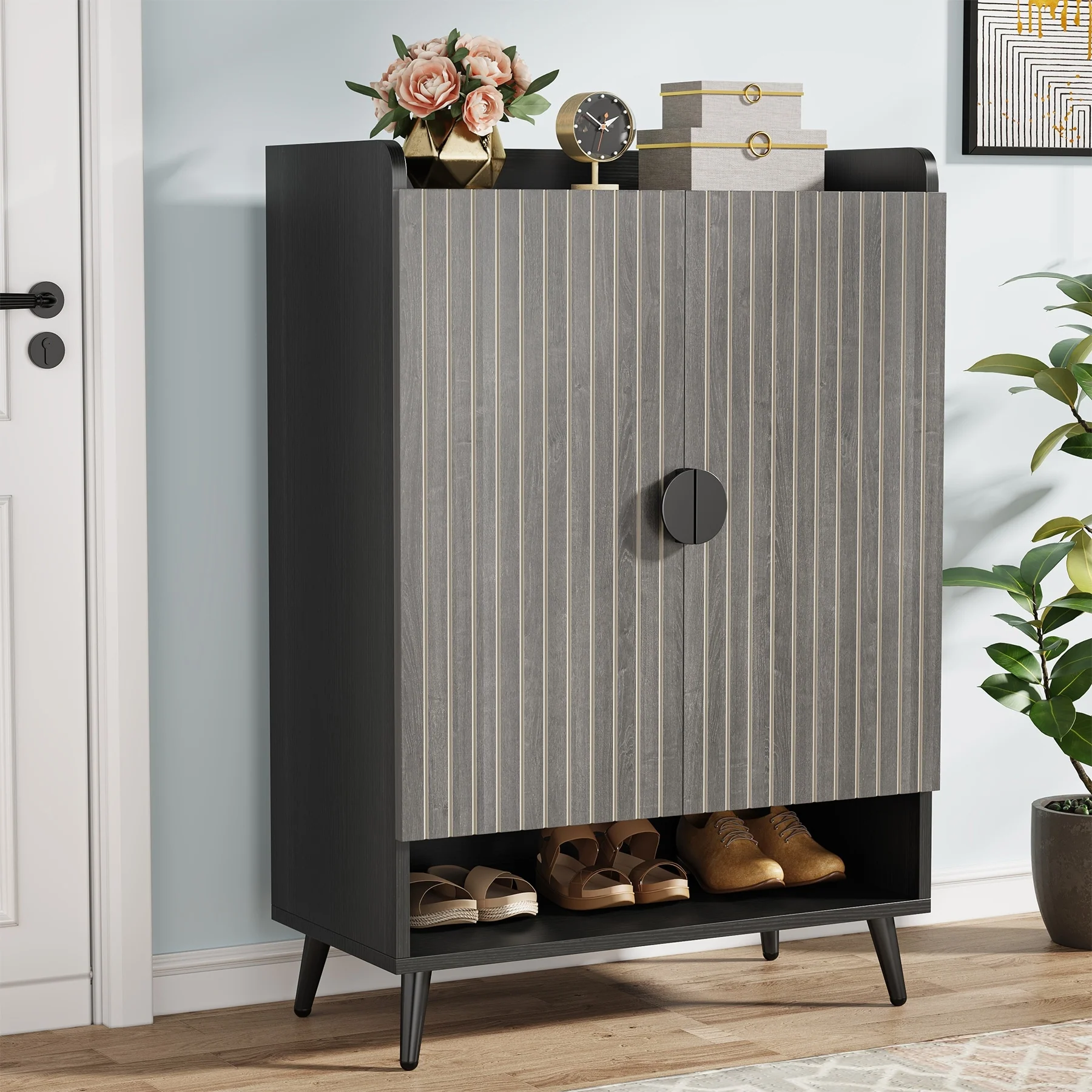 Shoe Cabinet with Doors, Entryway Shoe Storage Cabinet with Adjustable Shelves - 29.6
