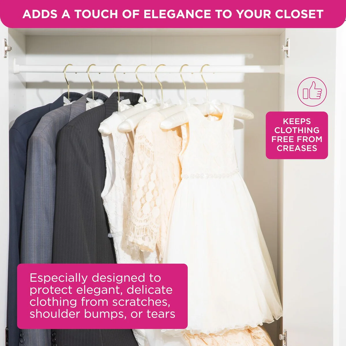 Premium Heavy Duty Thick Satin Padded Hangers Anti Slip - Ivory, Set of 12