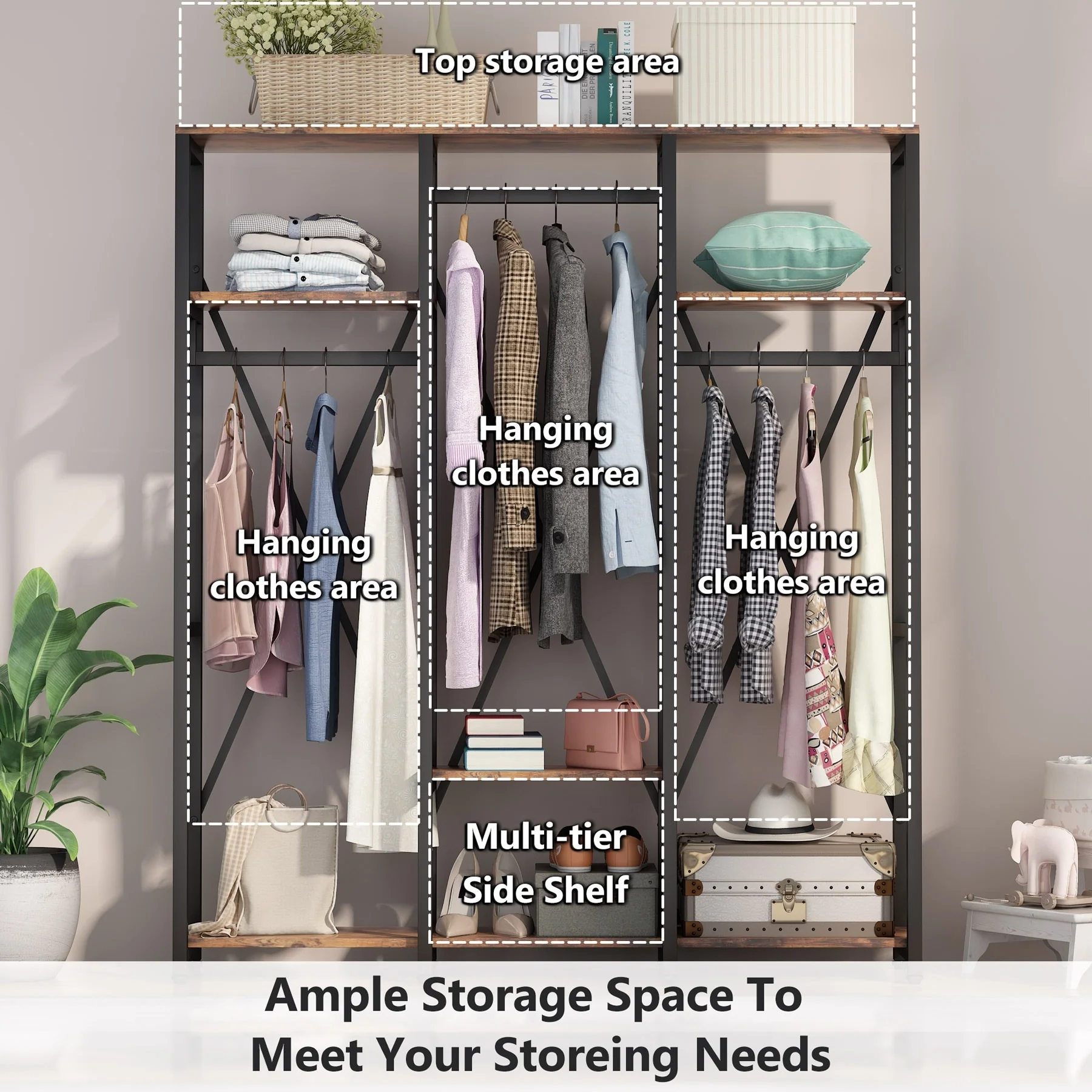 Tribesigns FreeStanding Closet Organizer, 3 Rod Garment Rack