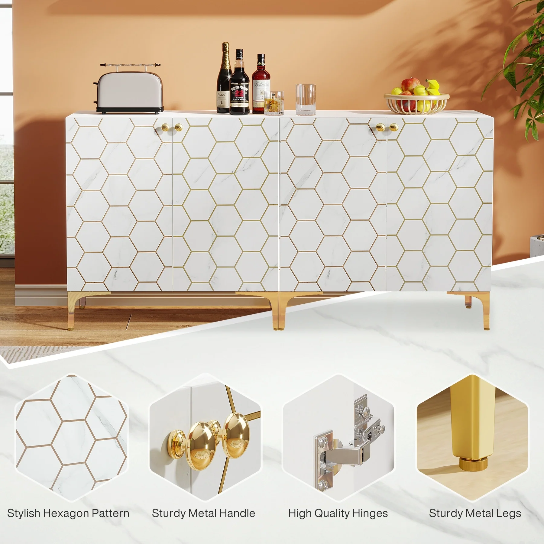 63'' Modern Accent Storage Cabinet with Metal Legs for Living Room Bedroom Kitchen Dining Room