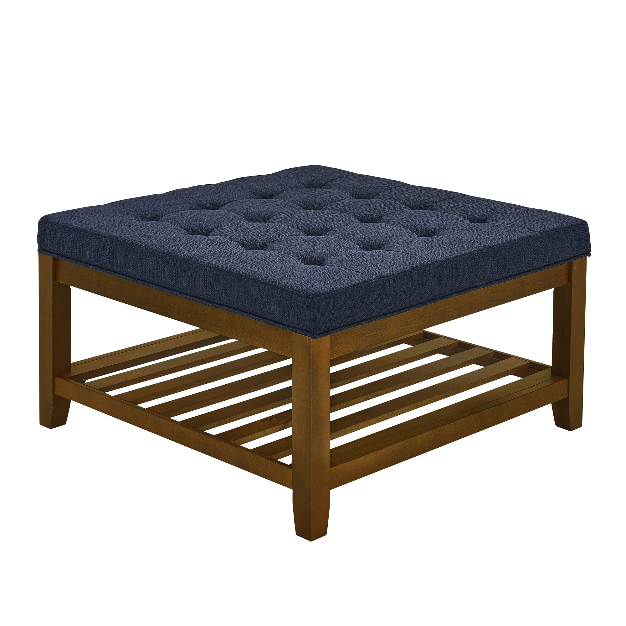 Upholstered Square Coffee Table with Shelf and Tufted Top