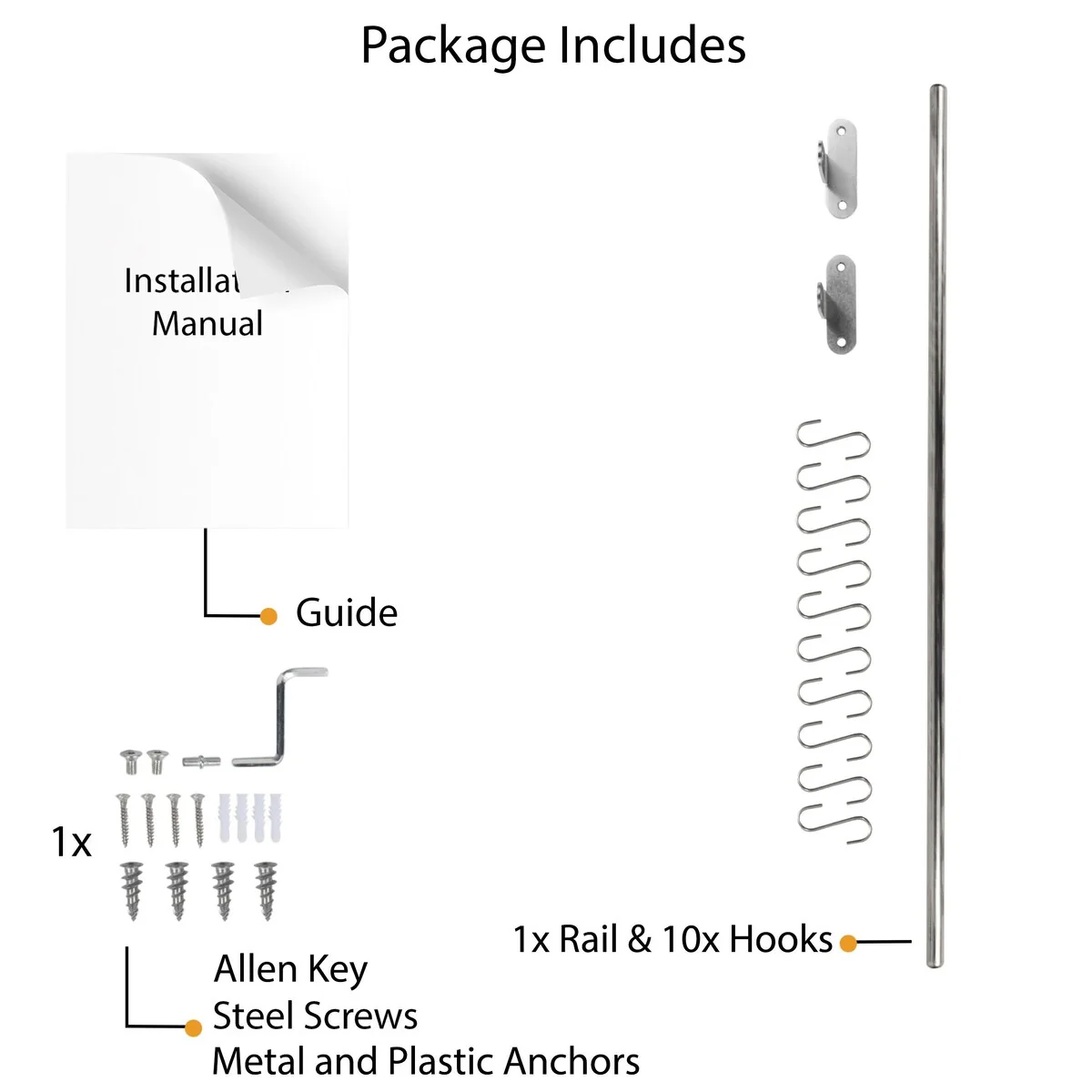 Wallniture Lyon Steel 31.5'' Pot Rack with 10 Hooks, Utensil Holder, Silver