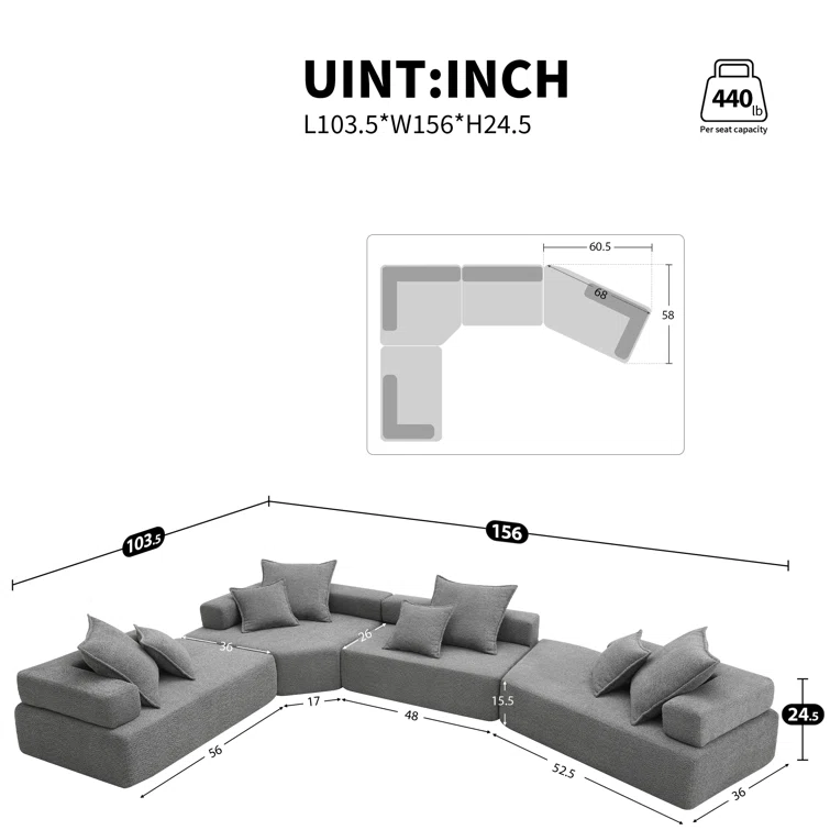 Luxury Sofa Boucle Oversized Modular U-shaped Sectional Sofa Convertible Sleeper Couch Sofa Bed