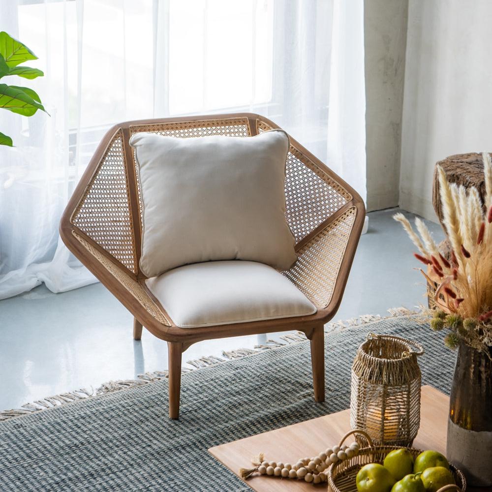 Leisure Chair with Rattan Cane Back and Hexagonal Design