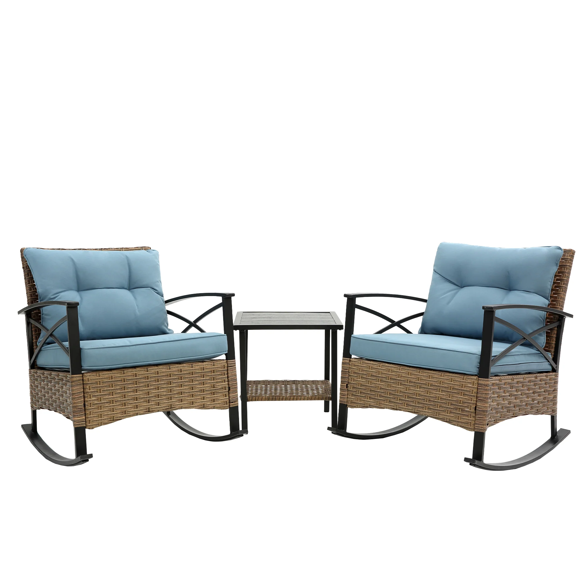 Ilmenite 3-Piece Patio Set with 2 Rocking Chairs and Bottom Shelf Table