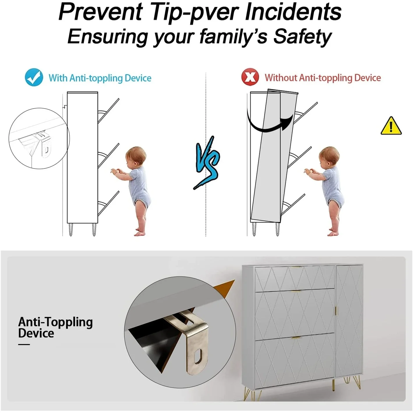 Shoe Cabinet with 3 Flip Drawers & Boot Rack Narrow Shoe Rack