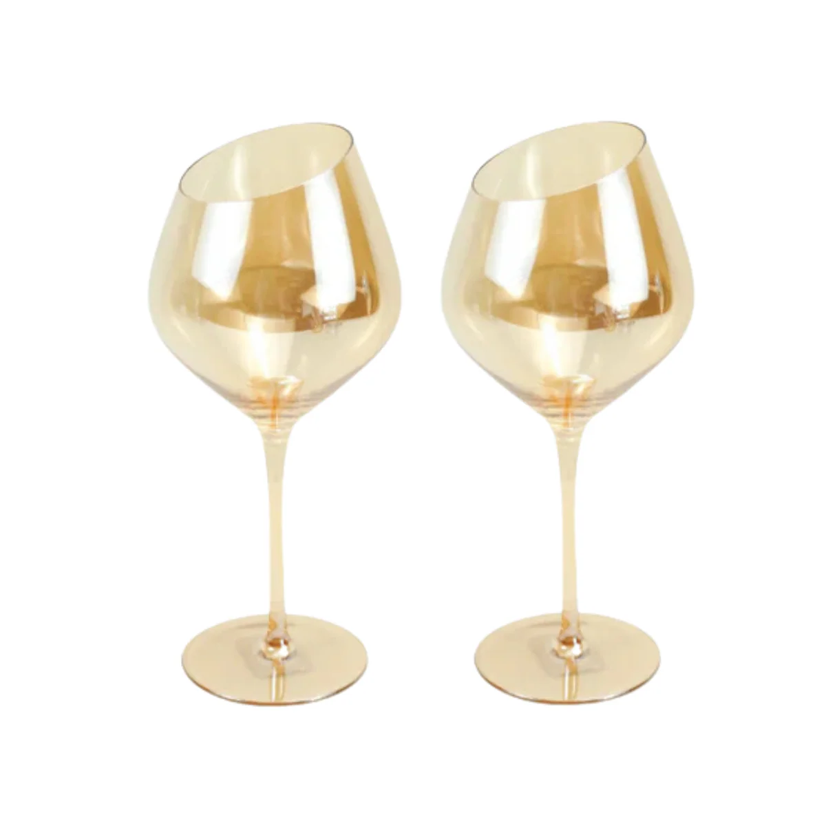 Slant Collection Gold Luster Wine Glasses, Set of 2