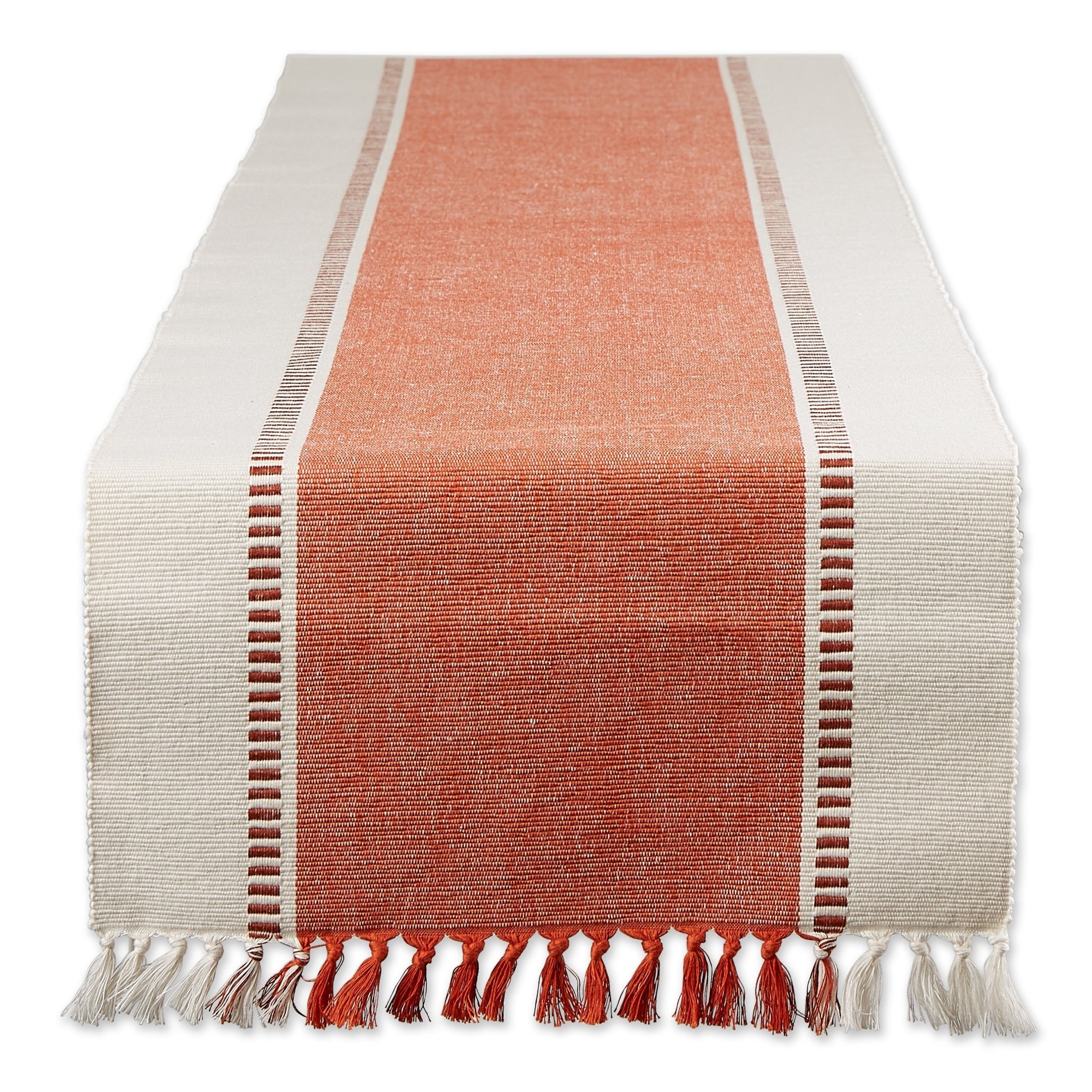 Burnt Orange Striped Fringe Ribbed Table Runner 13X72