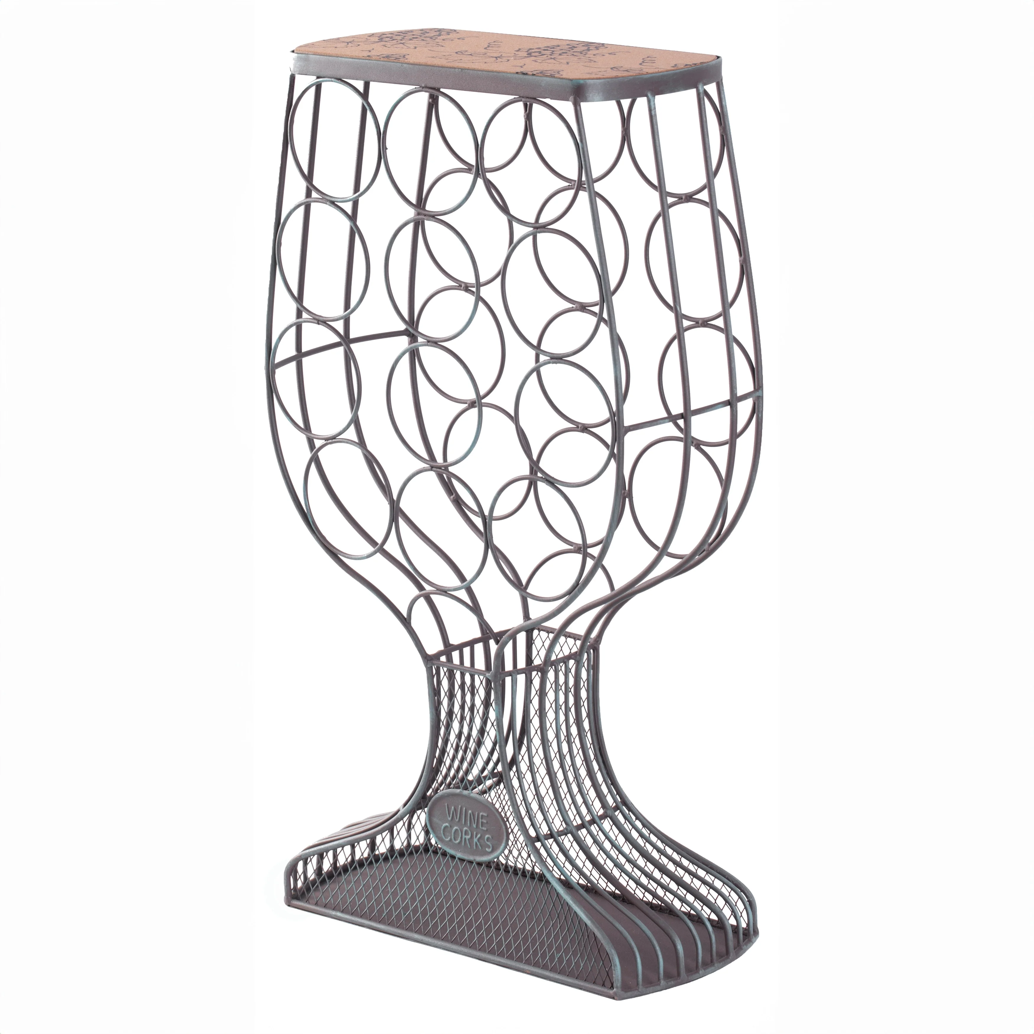 Freestanding Floor Wine Rack with Wooden and Metal Goblet Design - Holds 12 Bottles