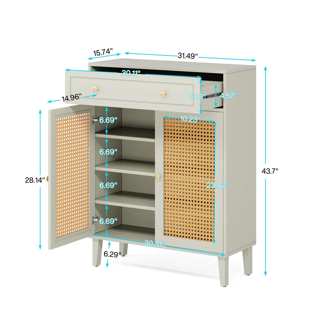 Storage Cabinet with Doors, Sideboard Cabinet with Adjustable Shelves and Drawer