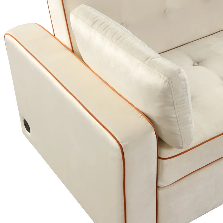 Ikal Velvet Upholstered Sleeper Sofa Bed with USB Port Pull Out Sofa Bed