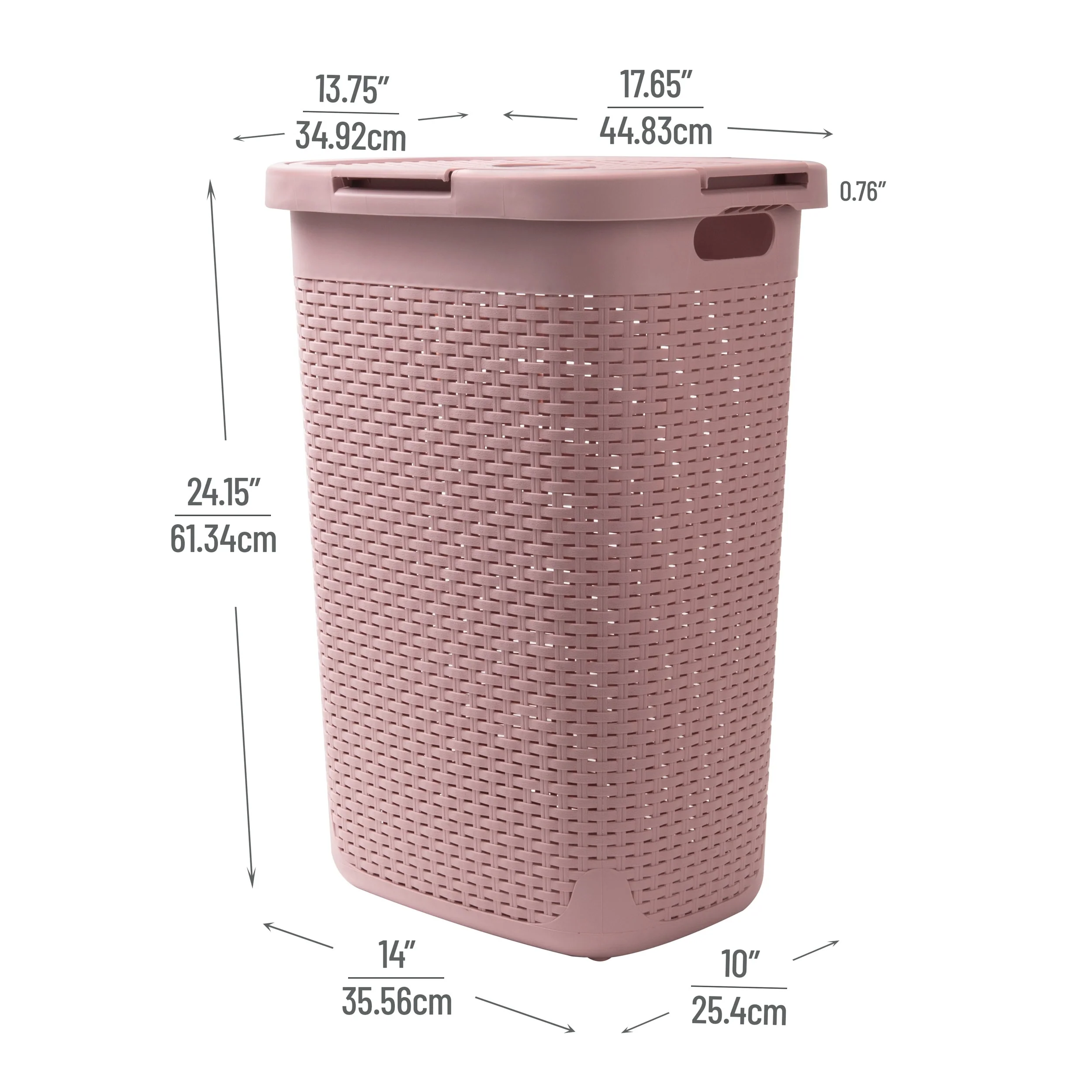 Mind Reader 60L Slim Laundry Hamper, Clothes Basket, Lid, Wicker Design, Plastic, 17.65