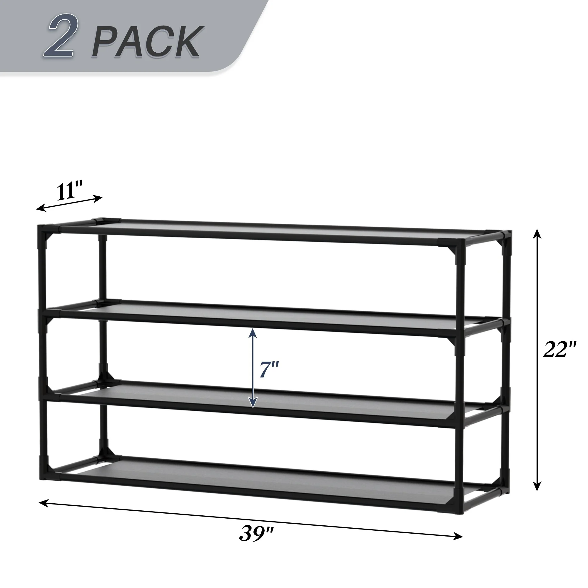 Shoe Rack Detachable Non-Woven Waterproof Fabric Shoe Organizer Tower Black Set of 2