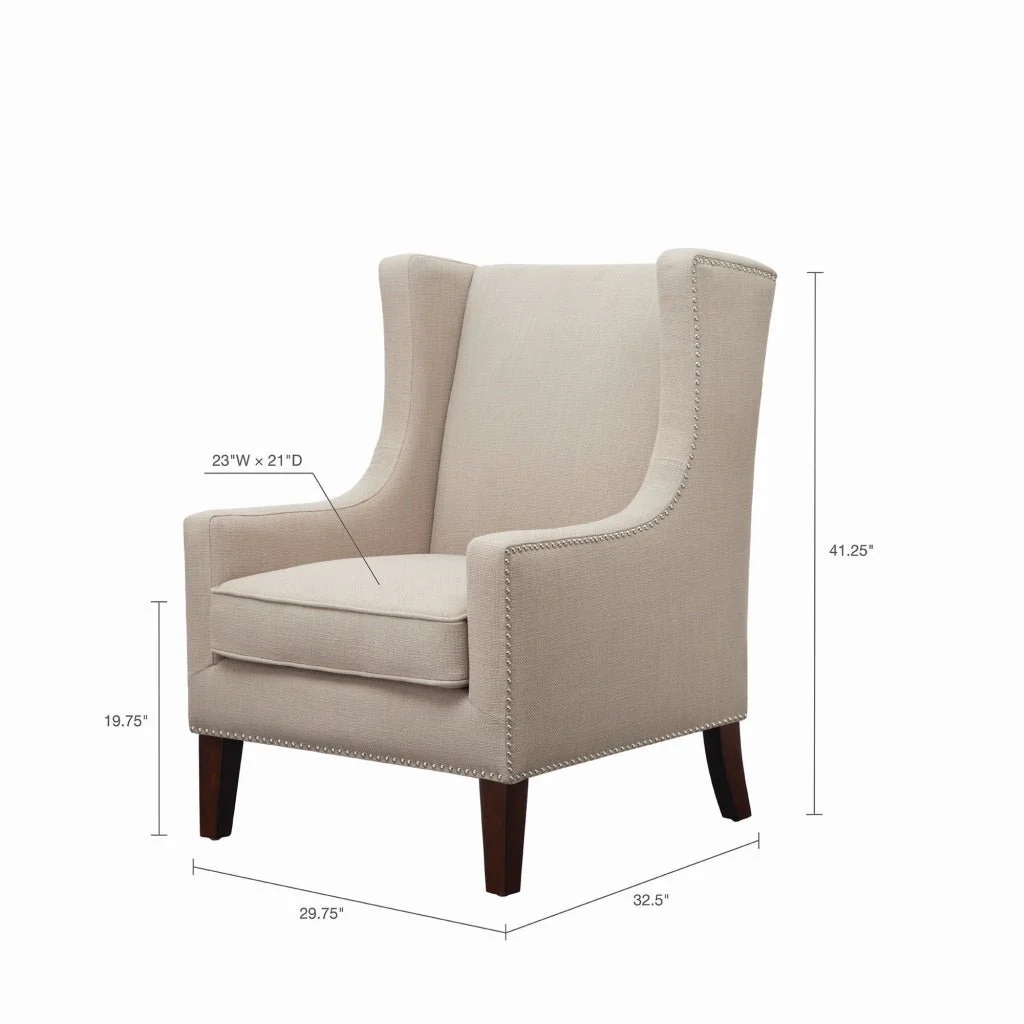 Upholstered Wingback Chair with Nailhead Trim and Removable Cushion