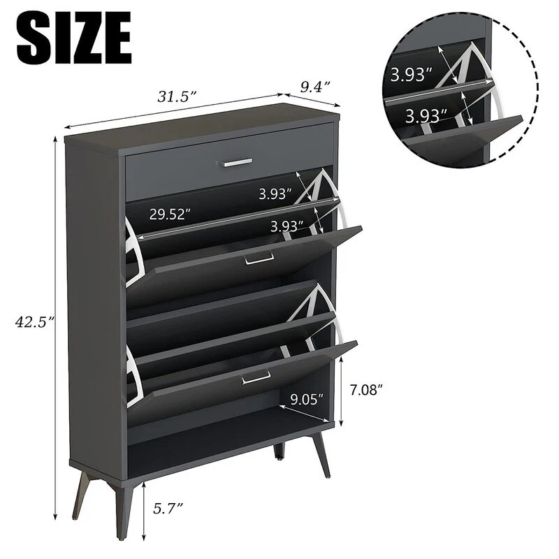 Grondin Modern Contemporary Entryway Shoe Cabinet with Drawers, Interior Adjustable/Removable Panel and Bottom Open Shelf