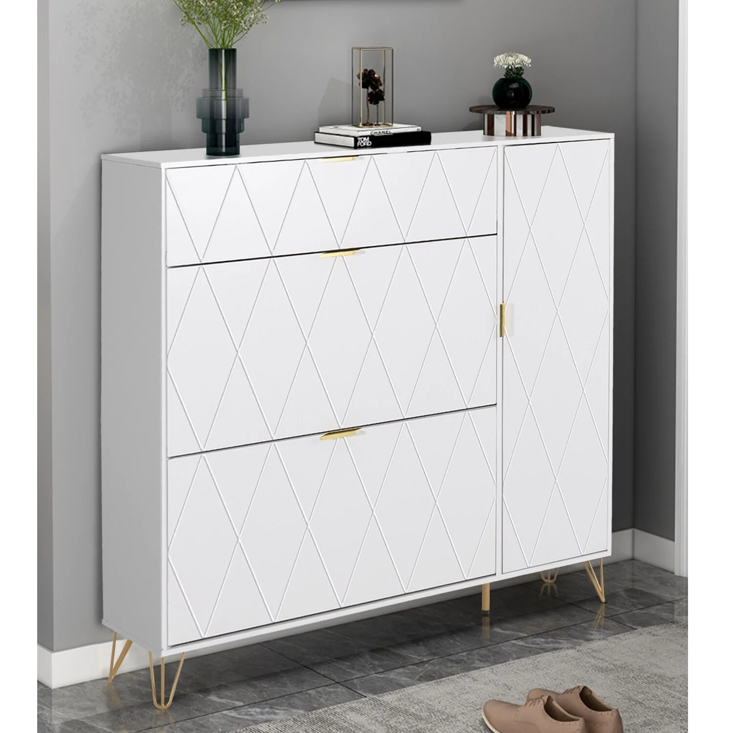 Shoe Cabinet with 3 Flip Drawers & Boot Rack Narrow Shoe Rack