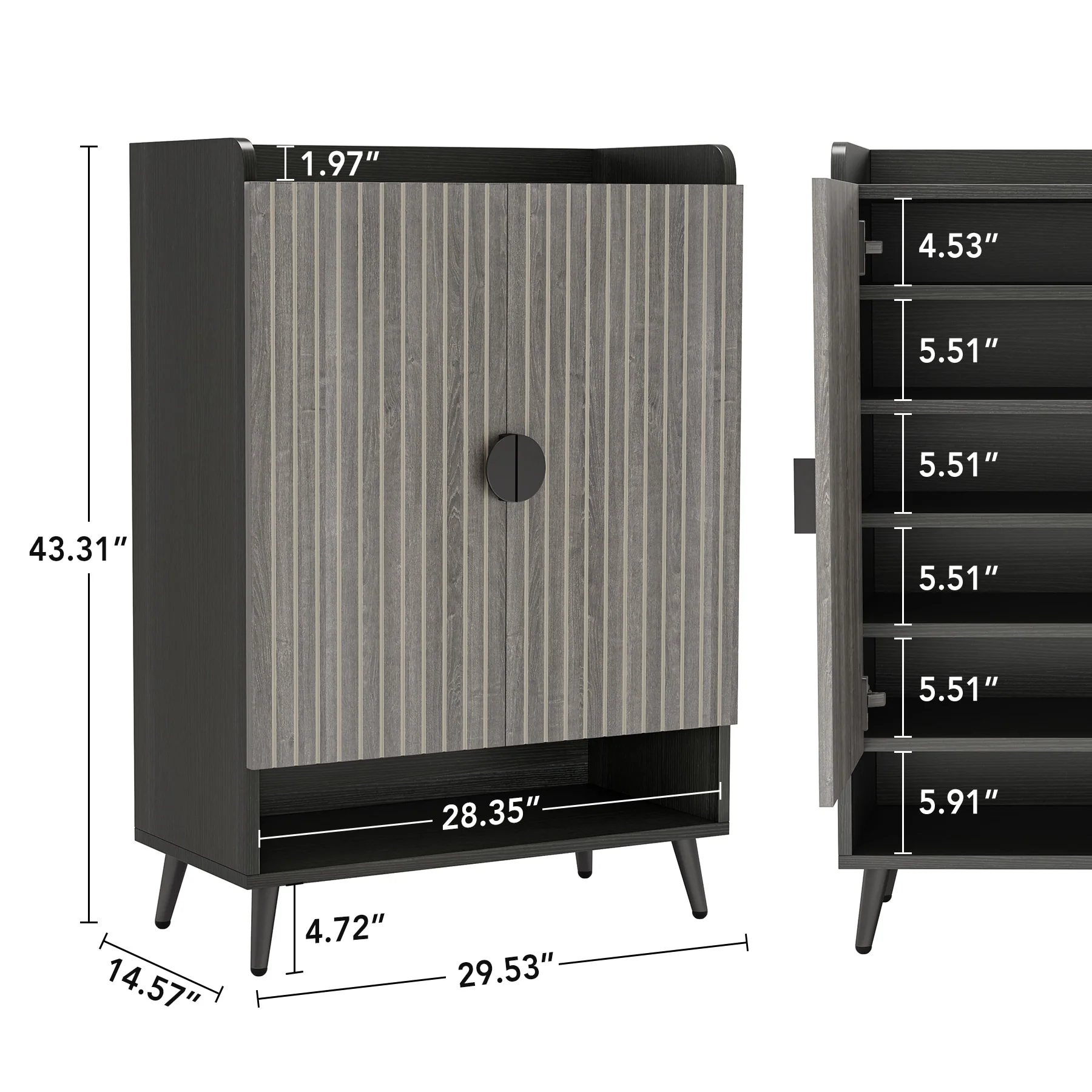 Shoe Cabinet with Doors, Entryway Shoe Storage Cabinet with Adjustable Shelves - 29.6