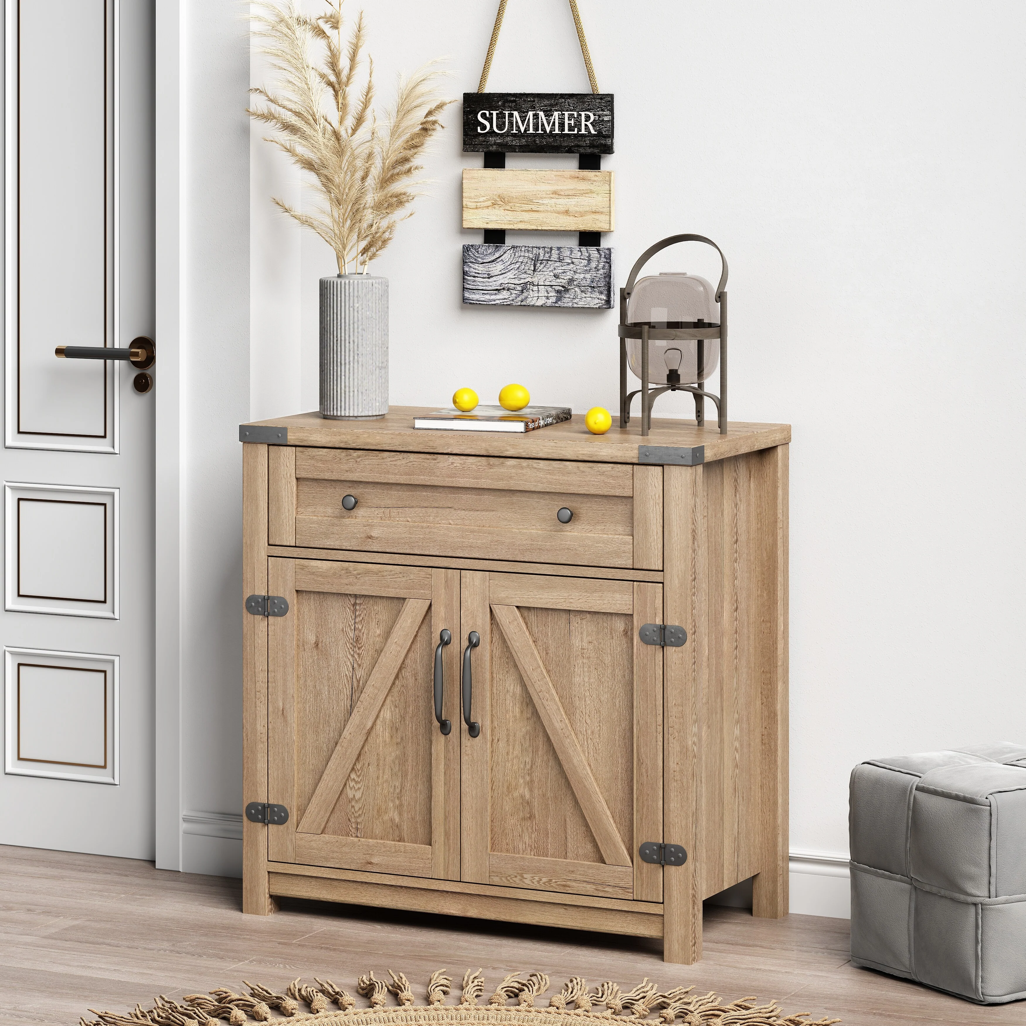 Modern Farmhouse Double Barn Door Accent Cabinet