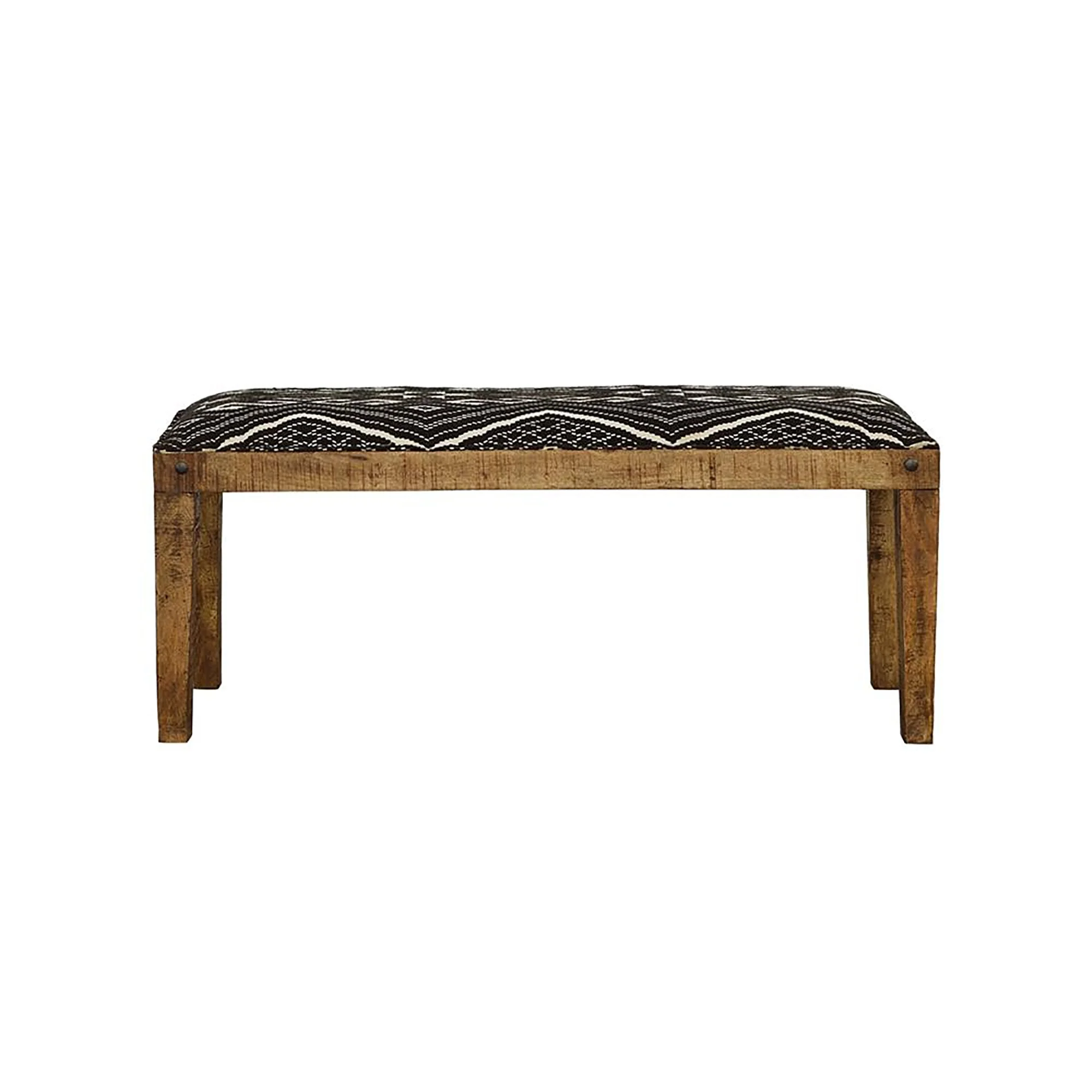 Upholstered Bench with Tapered Legs and Geometric Pattern Seat