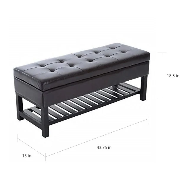 Porch & Den Westfield Brown Faux Leather Tufted Shoe Rack Ottoman Storage Bench