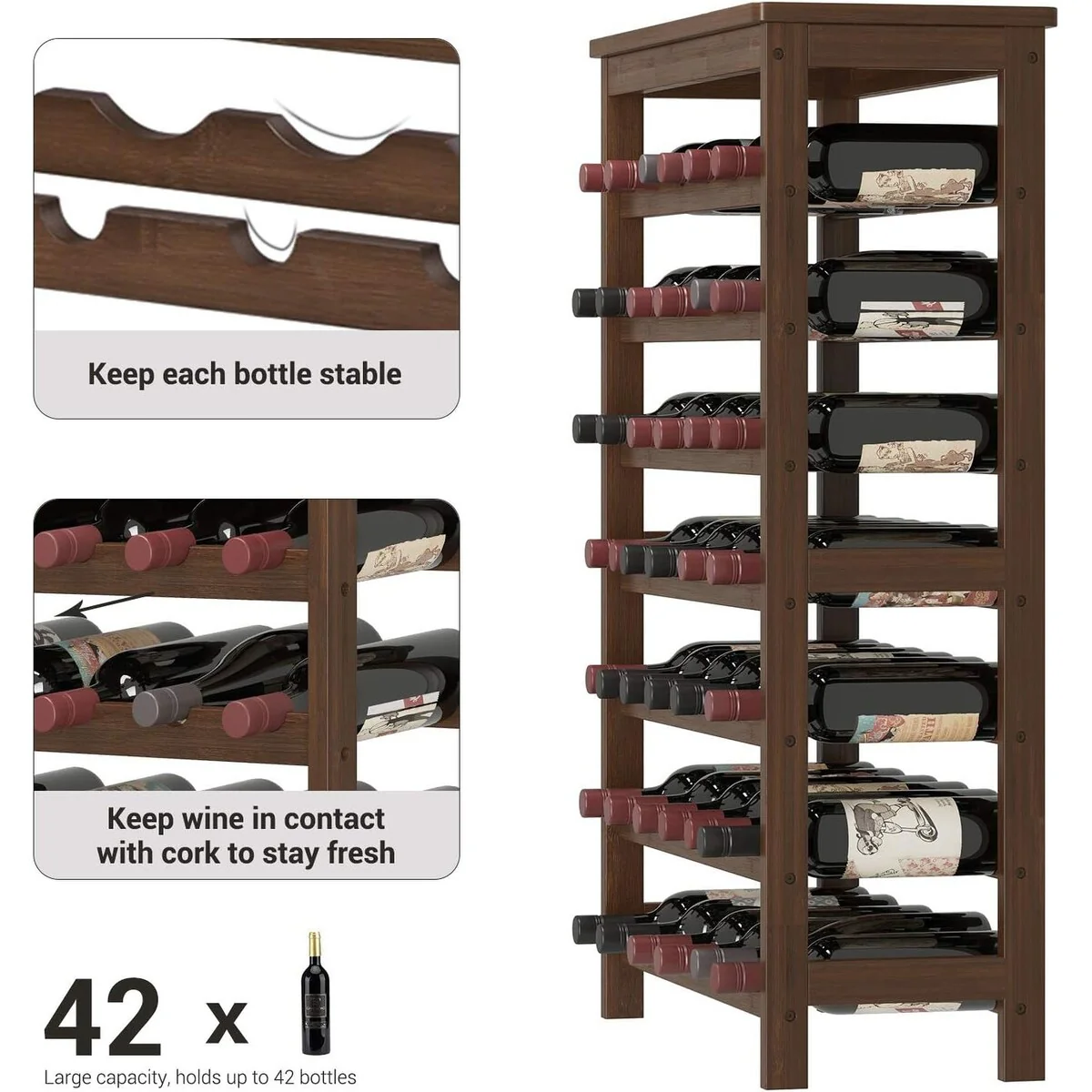 SONGMICS 42-Bottle Wine Rack, 7 Tier Wine Storage Shelf with Table Top