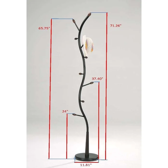 Black Metal & Walnut Wood Hall Tree Coat & Hat Rack Stand