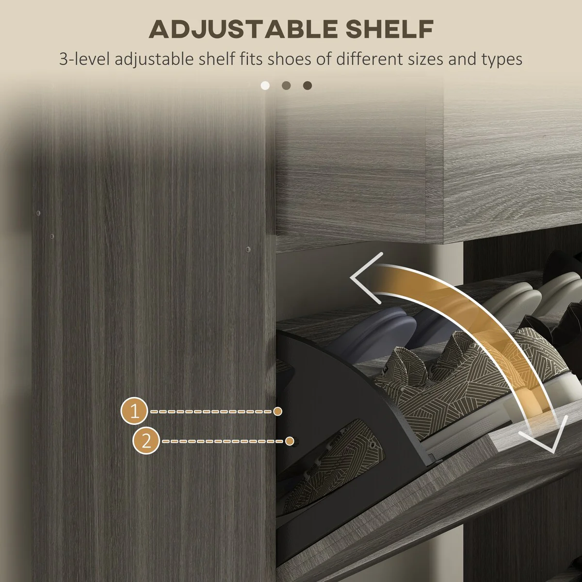 HOMCOM 2 Flip Drawers Shoe Storage Cabinet with Adjustable Shelves, and Top Drawer