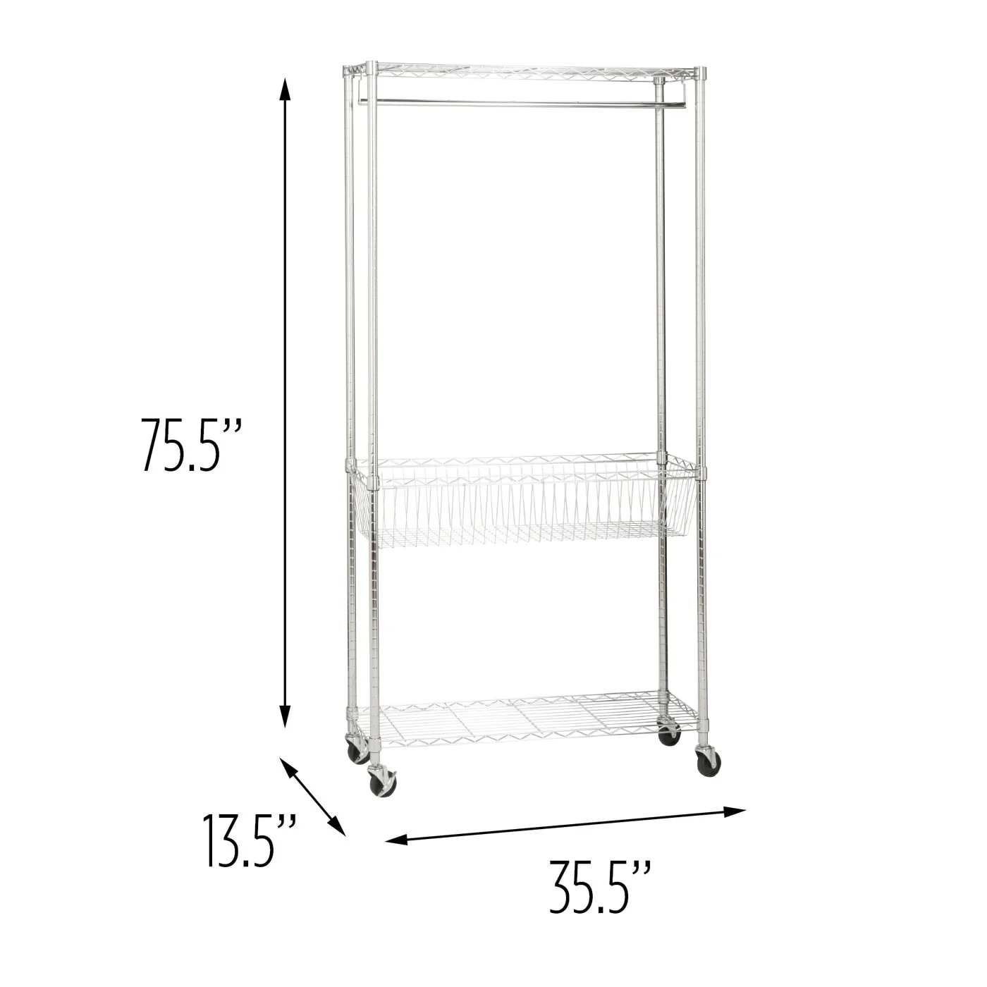 Honey-Can-Do Chrome Steel Rolling Laundry Clothes Rack with Shelves