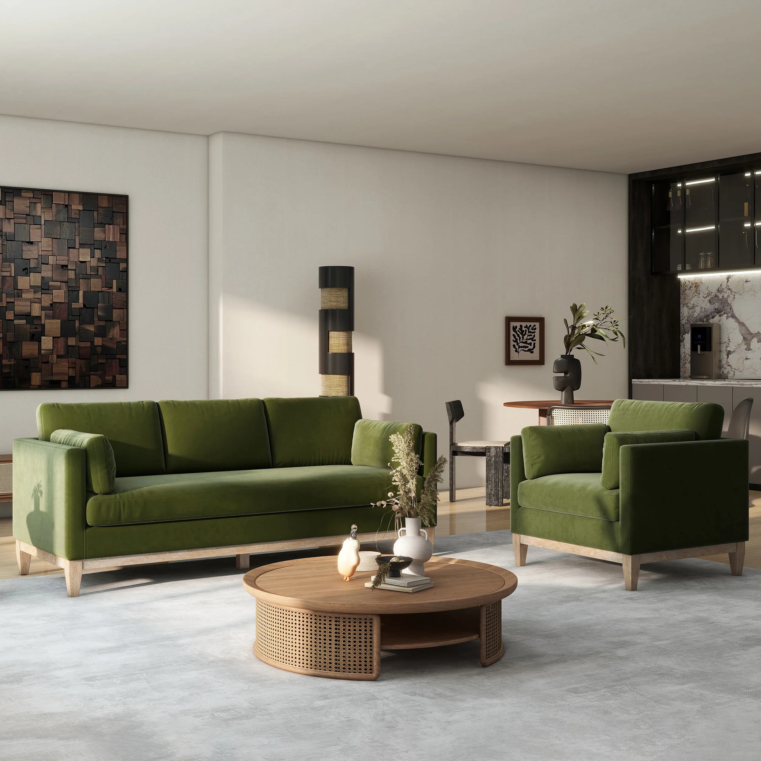 Brooding Upholstered Accent Chair with Arm Cushions and Wood Legs