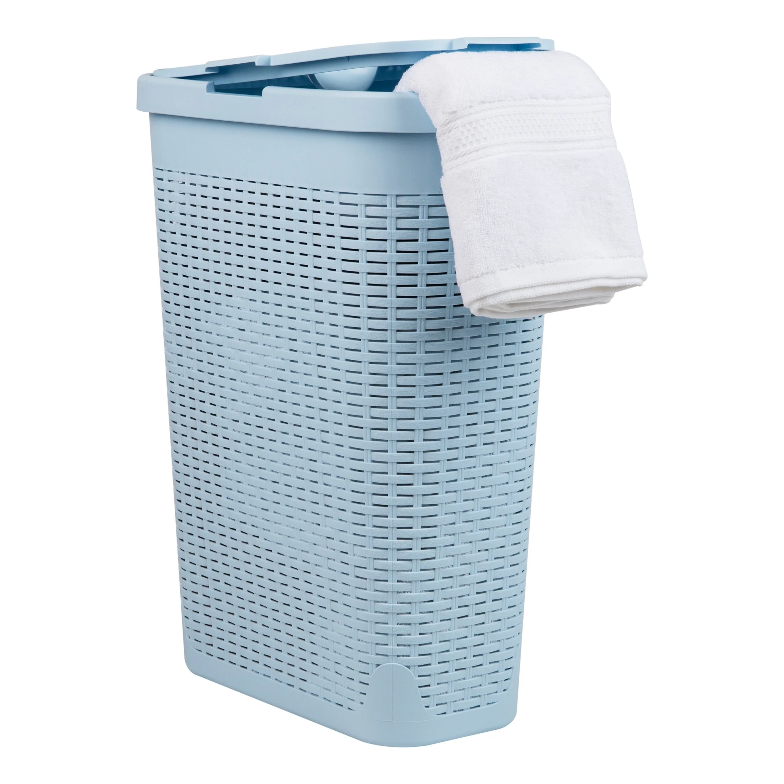 Mind Reader 40L Slim Laundry Hamper, Clothes Basket, Lid, Wicker Design, Plastic, 18