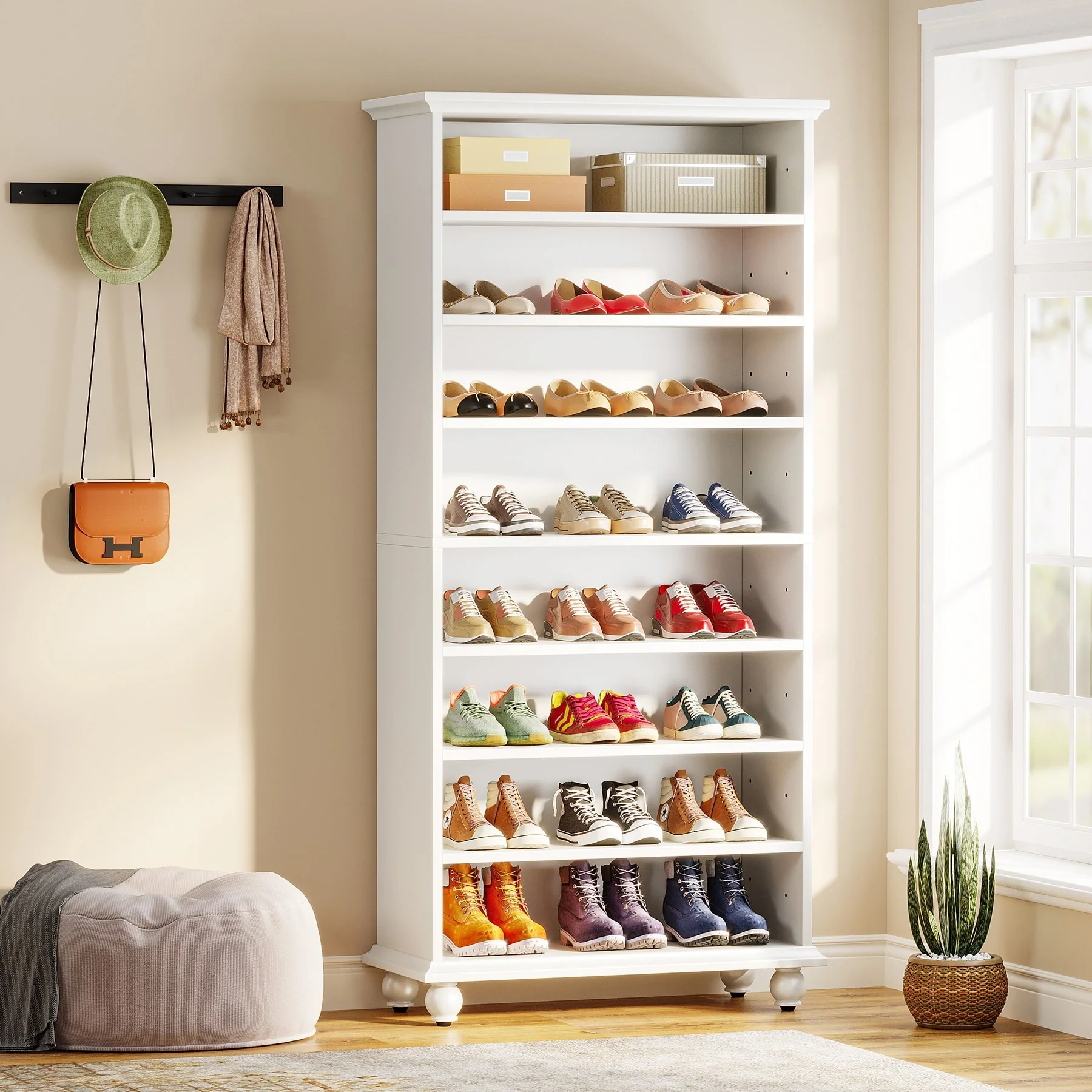 Narrow Tall Shoe Cabinet with LED Lighting, 9-Tier 30 Pairs Freestanding Shoes Storage Cabinet