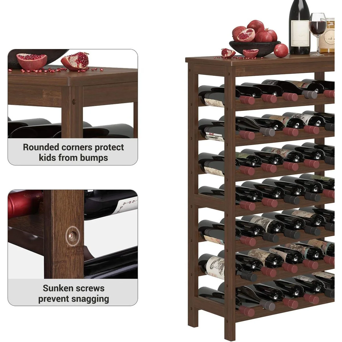 SONGMICS 42-Bottle Wine Rack, 7 Tier Wine Storage Shelf with Table Top