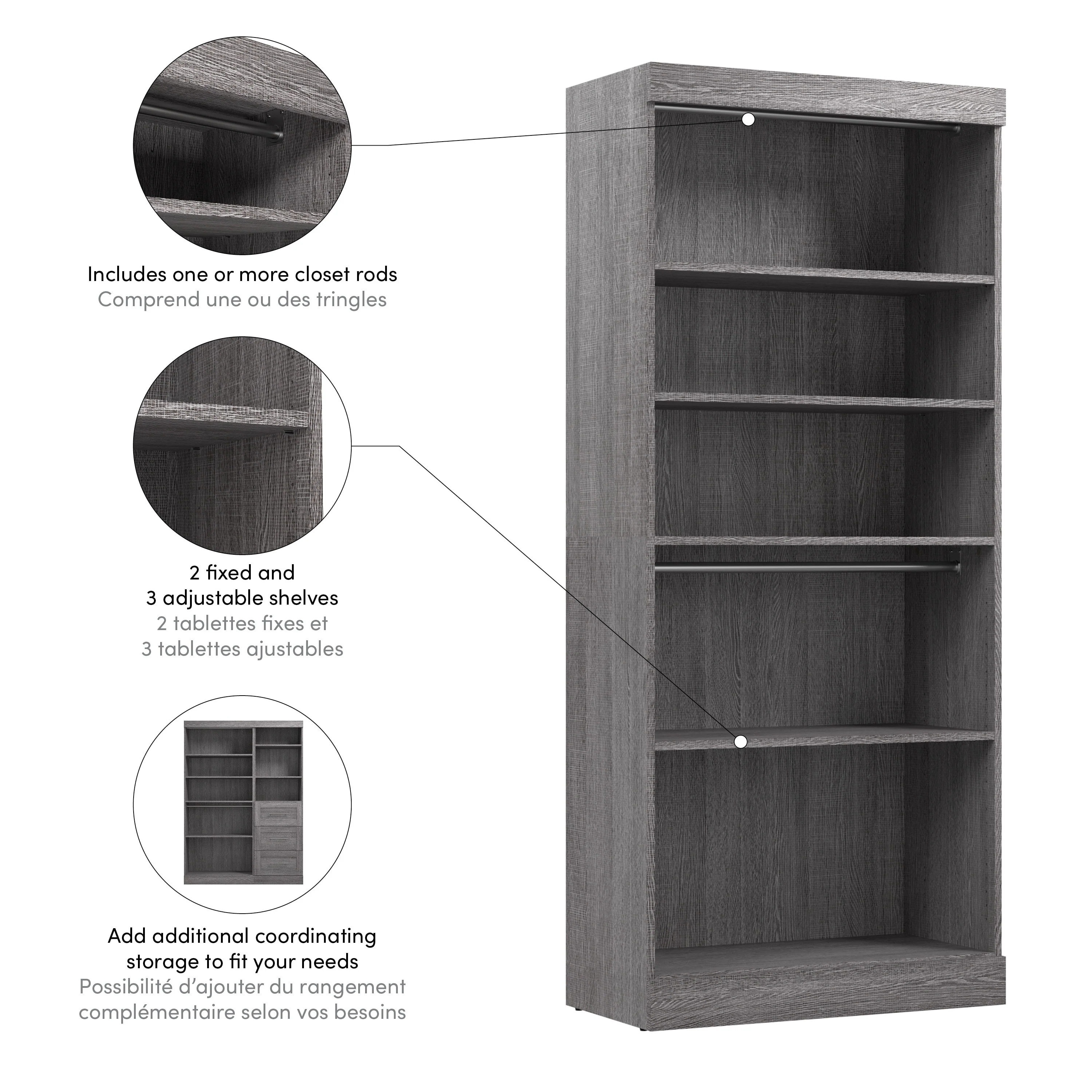 Pur 36W Closet Organizer, Home Organization Wardrobe by Bestar