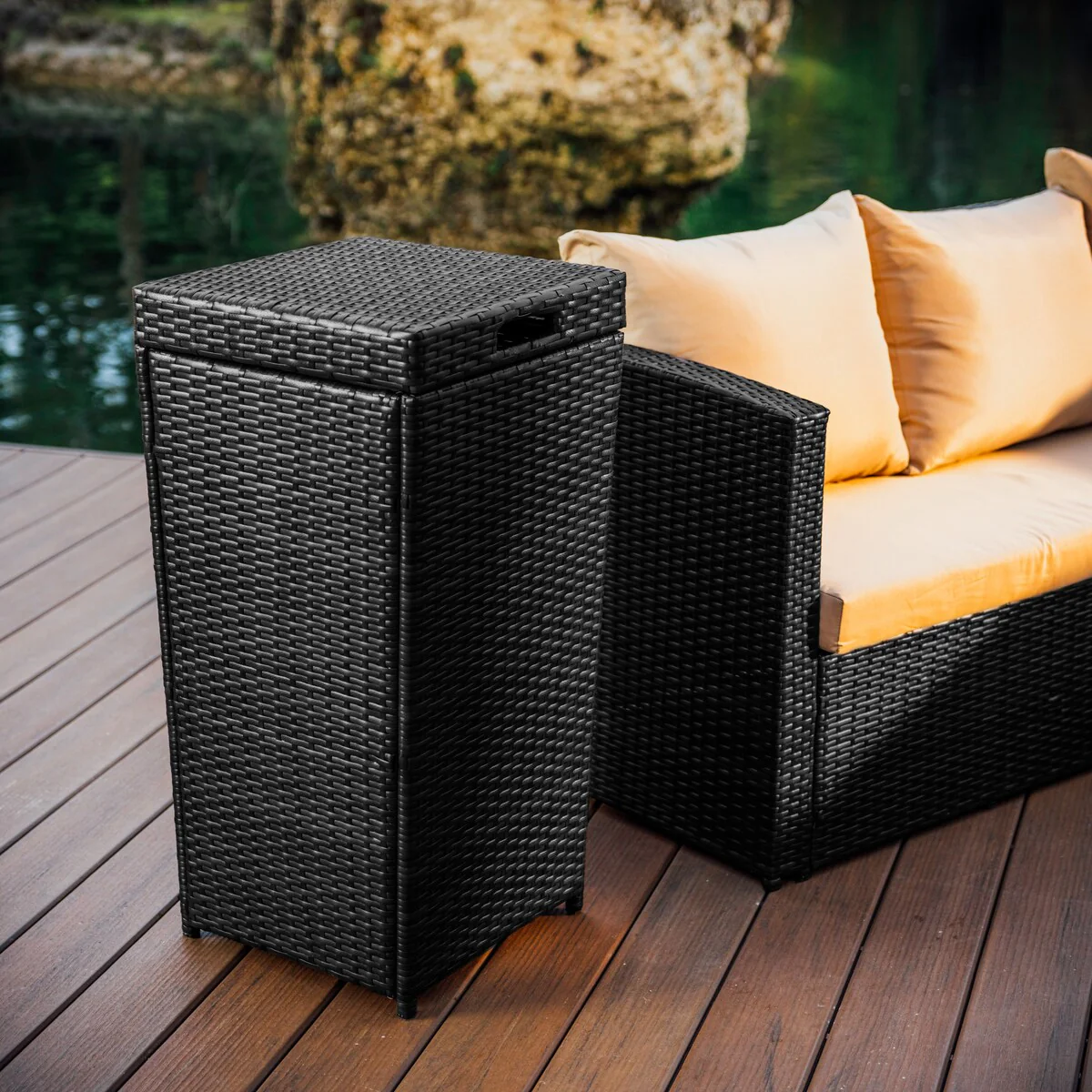 Nestl Outdoor Patio 30 Gallon Durable Wicher Trash Can with Lid