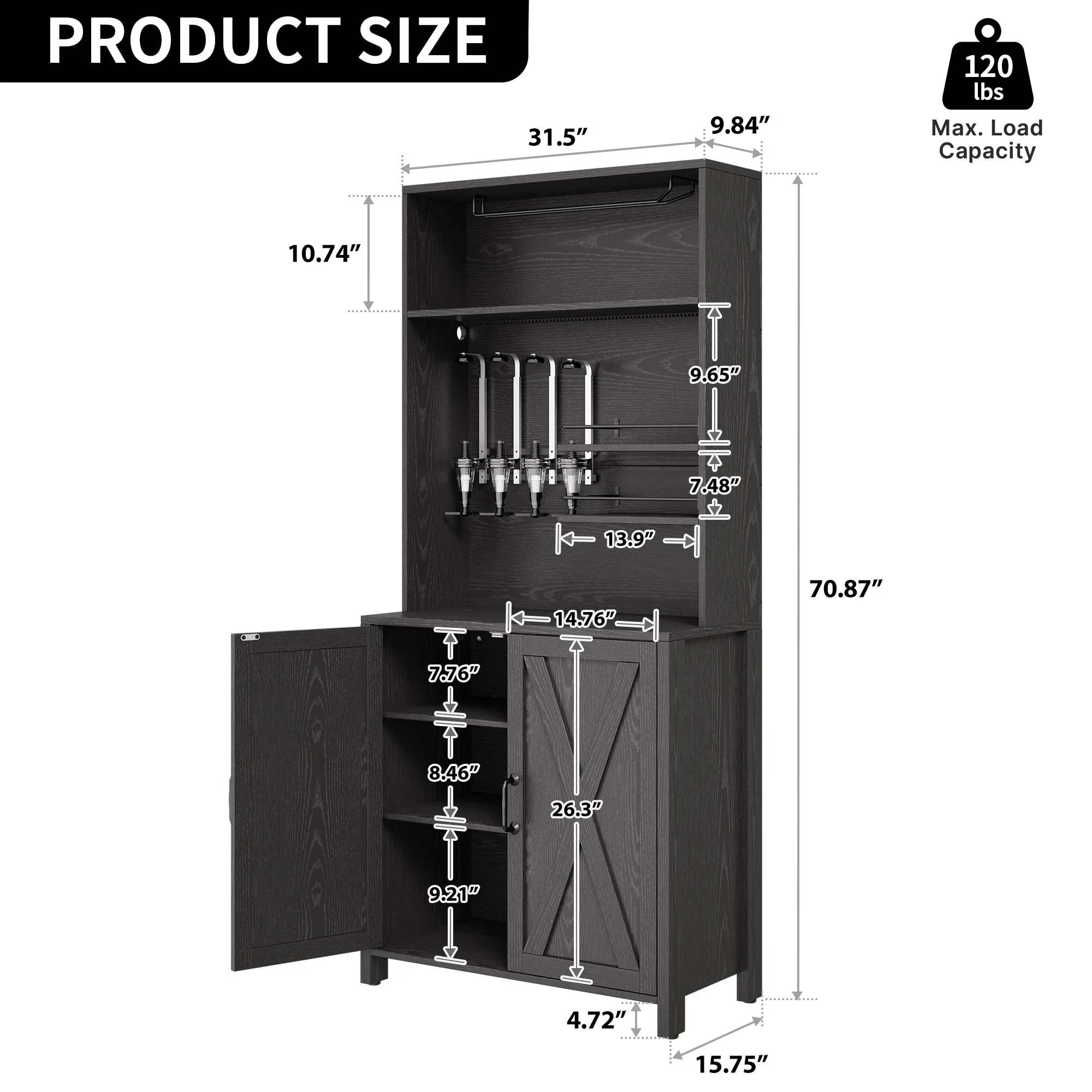 Moasis Farmhouse Bar Cabinet Wine Rack with RGB Light and Power Outlet