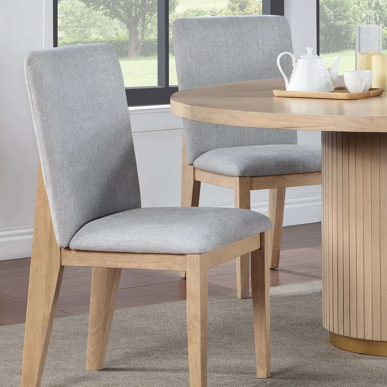 Caspian Linen and Oak Wood Dining Chair, Set of 2
