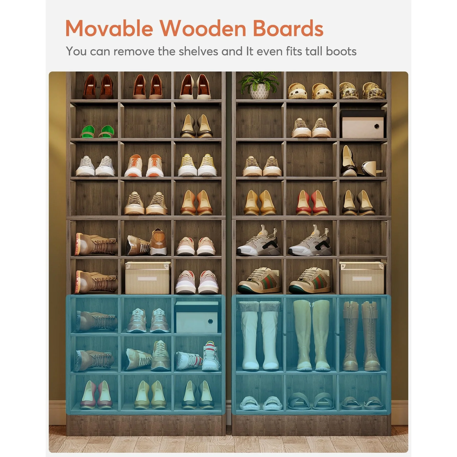 70.9 Inches Tall Wood Shoe Storage Cabinet with 30 Cubbies - 10-tier