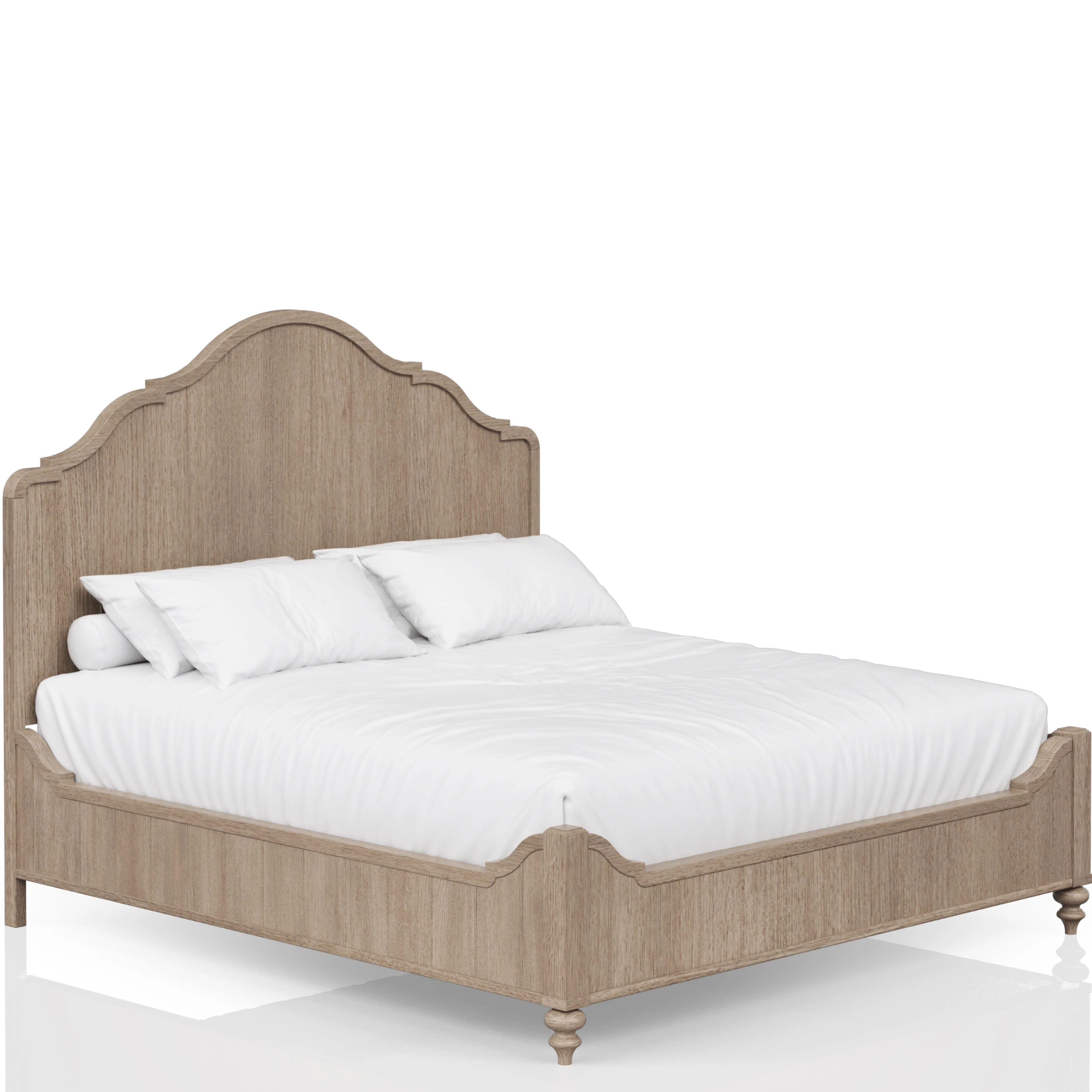 Queen Size Panel Bed with Curved Headboard and Turned Front Legs