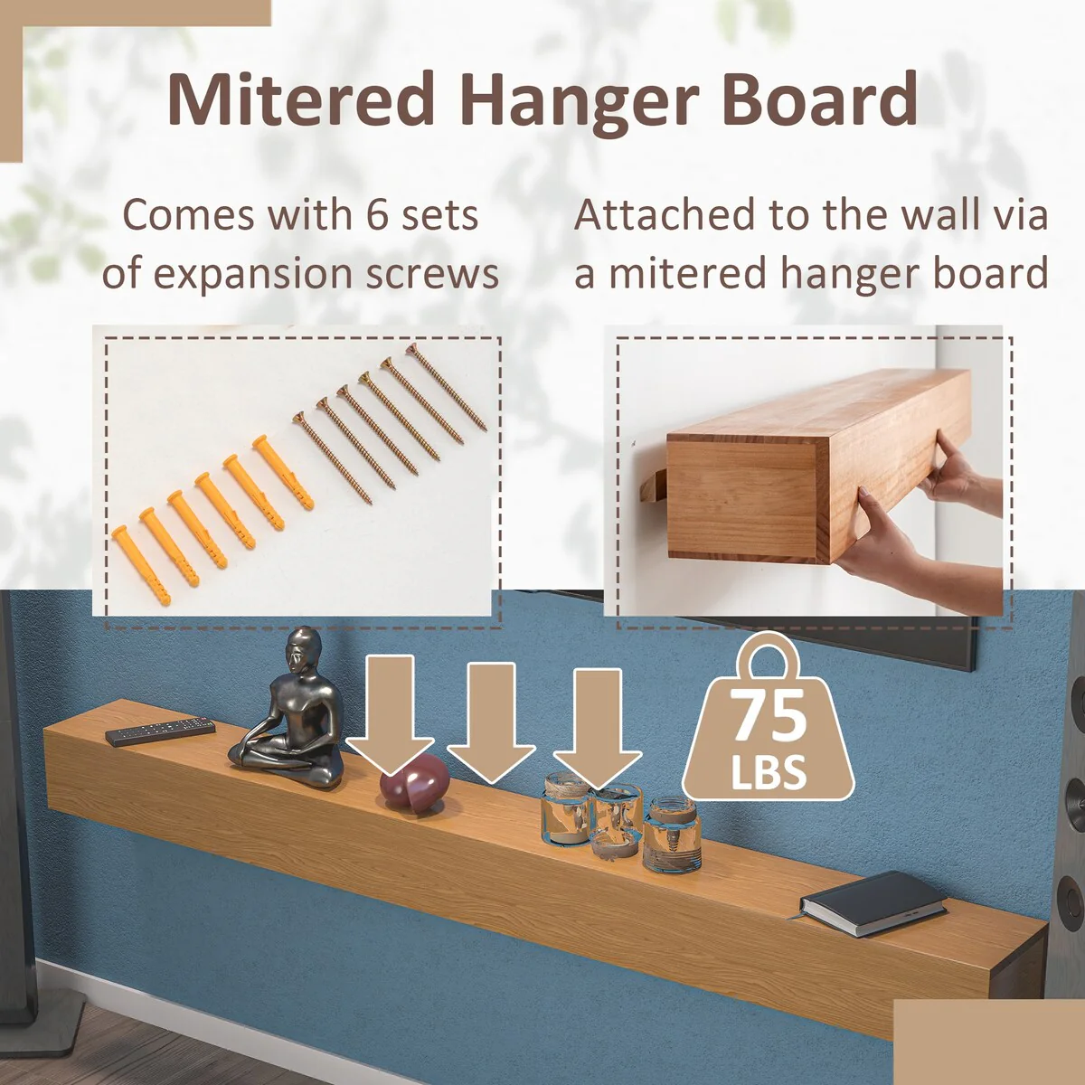 72'' Fireplace Mantel Wooden Wall Mounted Floating Shelf 8