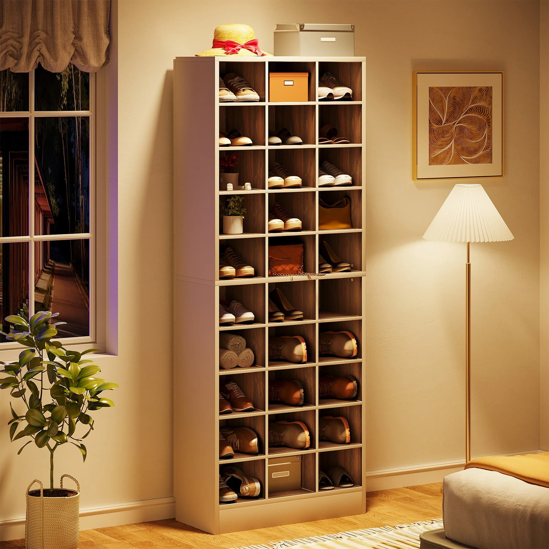 30 Pairs Tall Shoe Cabinet, 10 Tiers White Wooden Shoe Storage Rack for Closet, Entryway - 10-tier