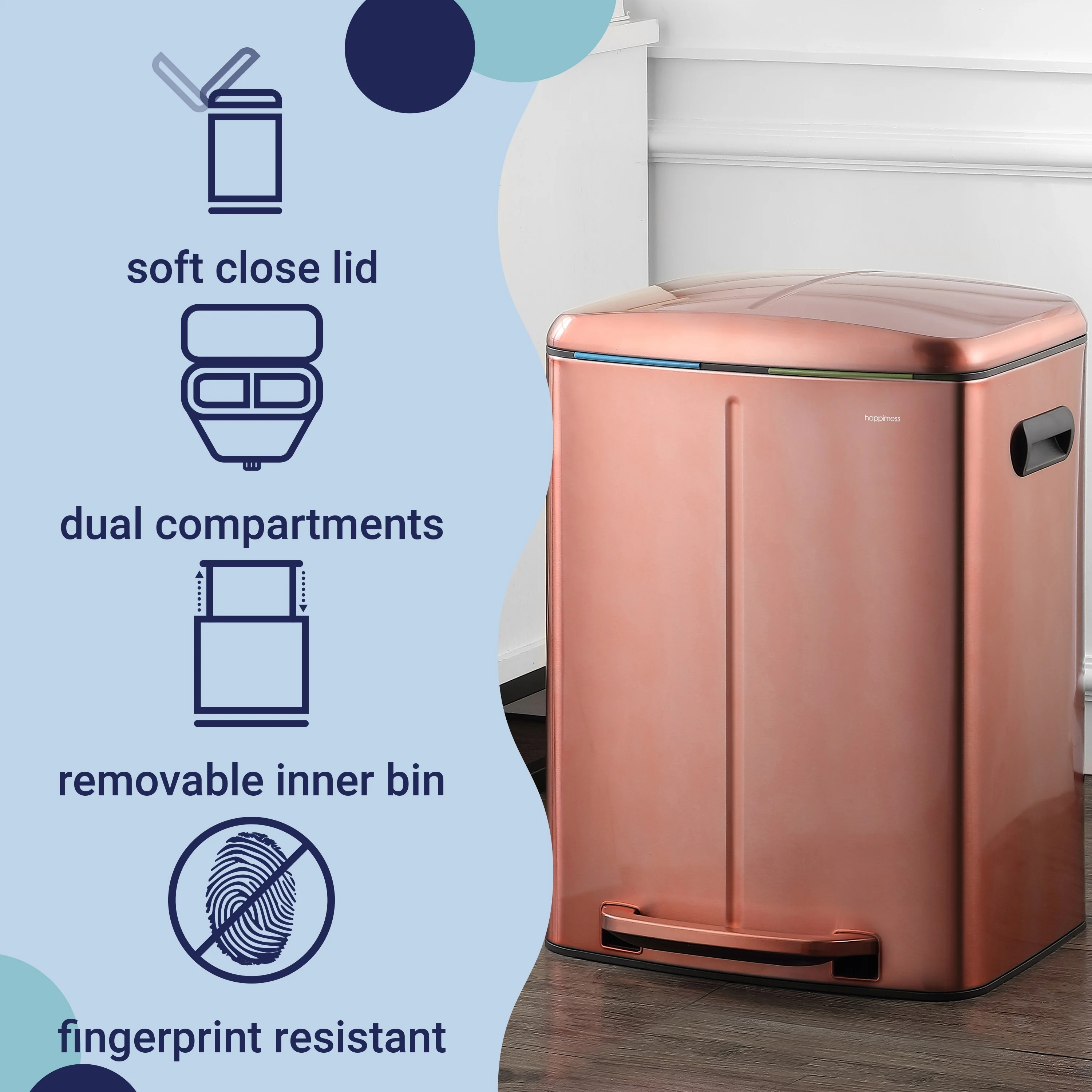 happimess 10.6-Gallon Double Bucket Trash Can with Soft Close Lid