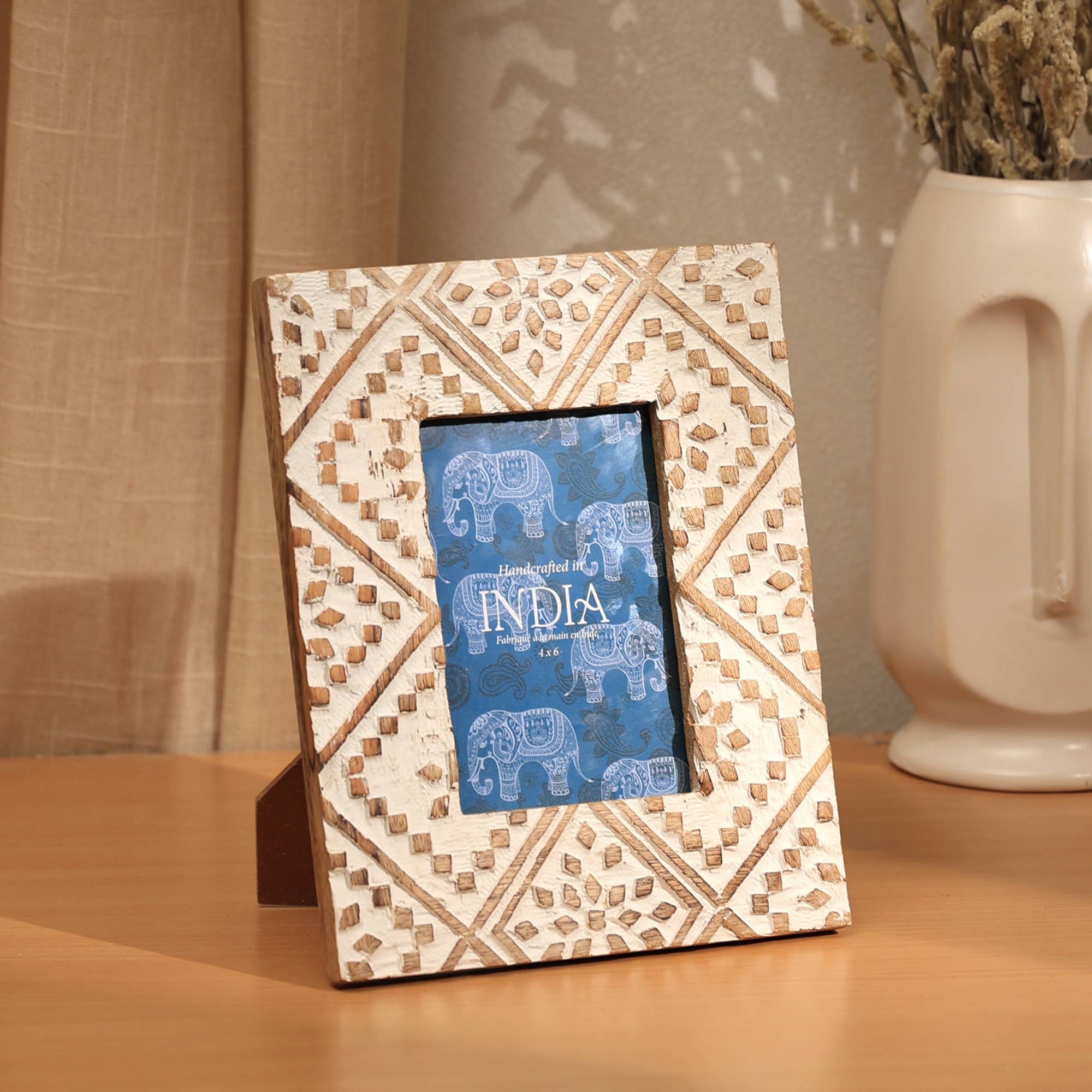Handcrafted Geometric Design Wood Photo Frame, 4x6