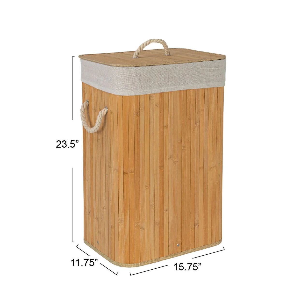 Household Essentials Bamboo Laundry Hamper with Handles and Removable Laundry Bag