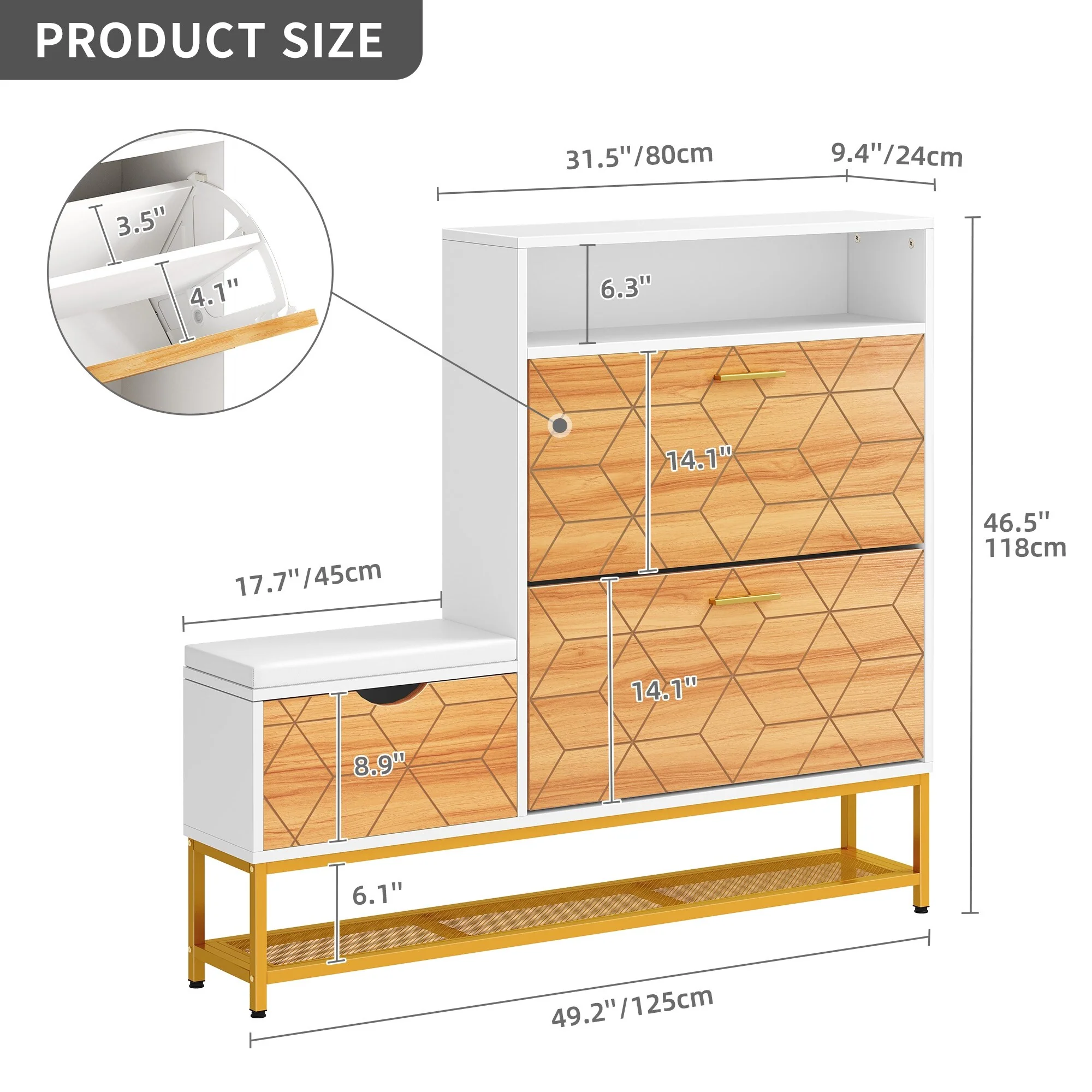 Moasis 22 Pairs Shoe Cabinet with 2 Flip Drawers, Narrow Shoes Rack with Storage Bench