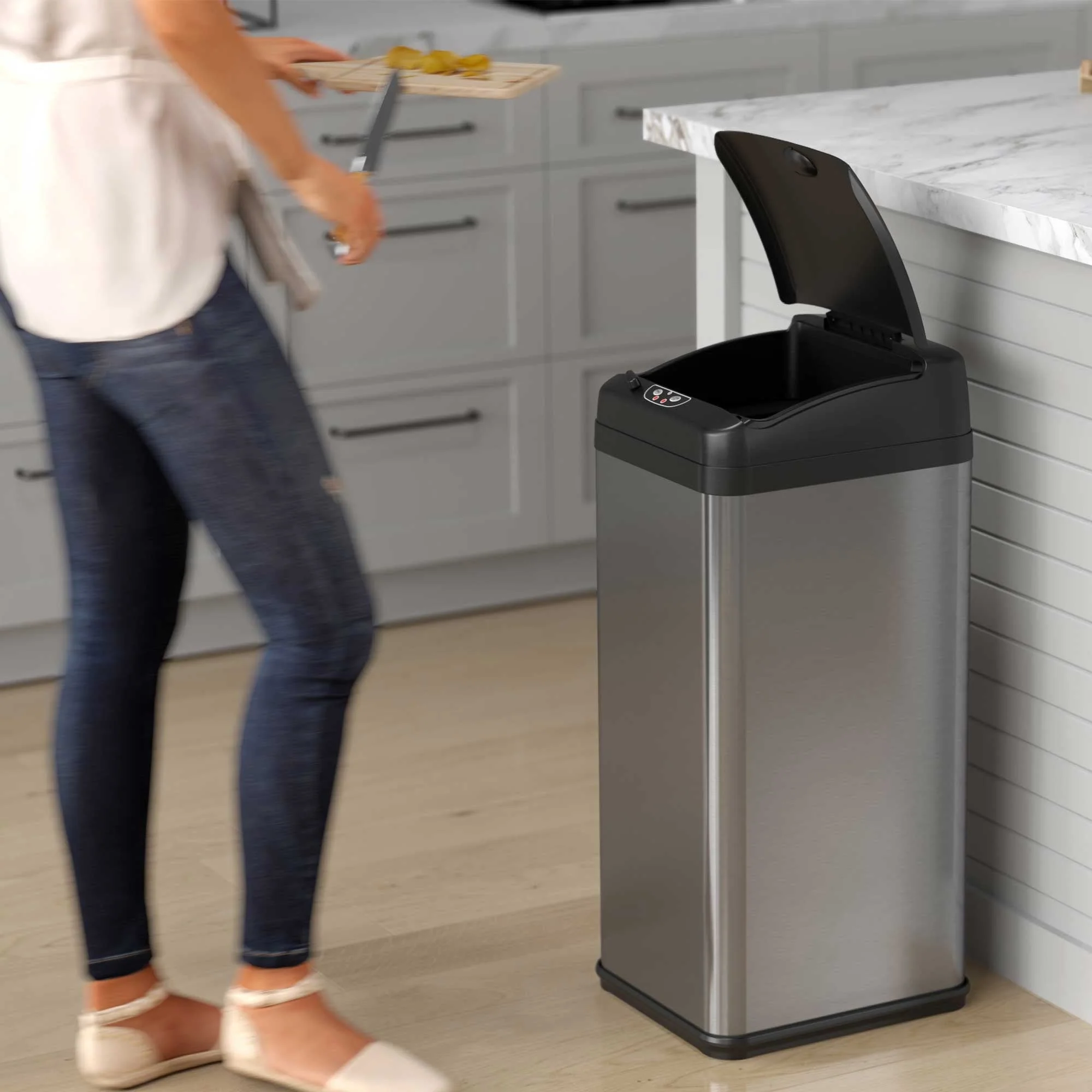 iTouchless 13 Gal Extra-Wide Stainless Steel Sensor Kitchen Trash Can